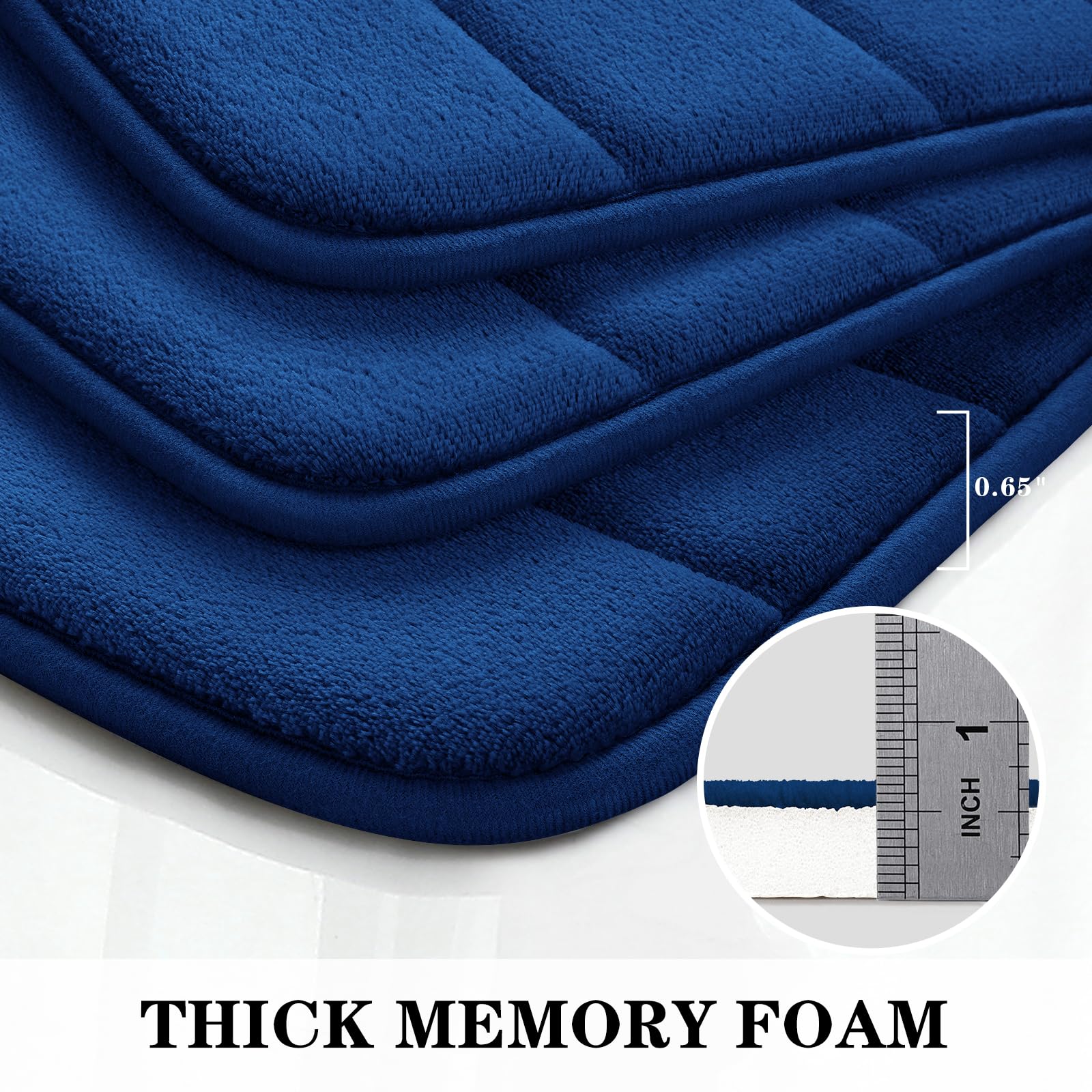 BYSURE Navy Blue Memory Foam Bathroom Rug Set 3 Piece Non Slip Extra Absorbent Shaggy Bathroom Mats and Rugs Sets  Soft & Dry Bath Mat Sets for Bathroom Washable Carpets Set