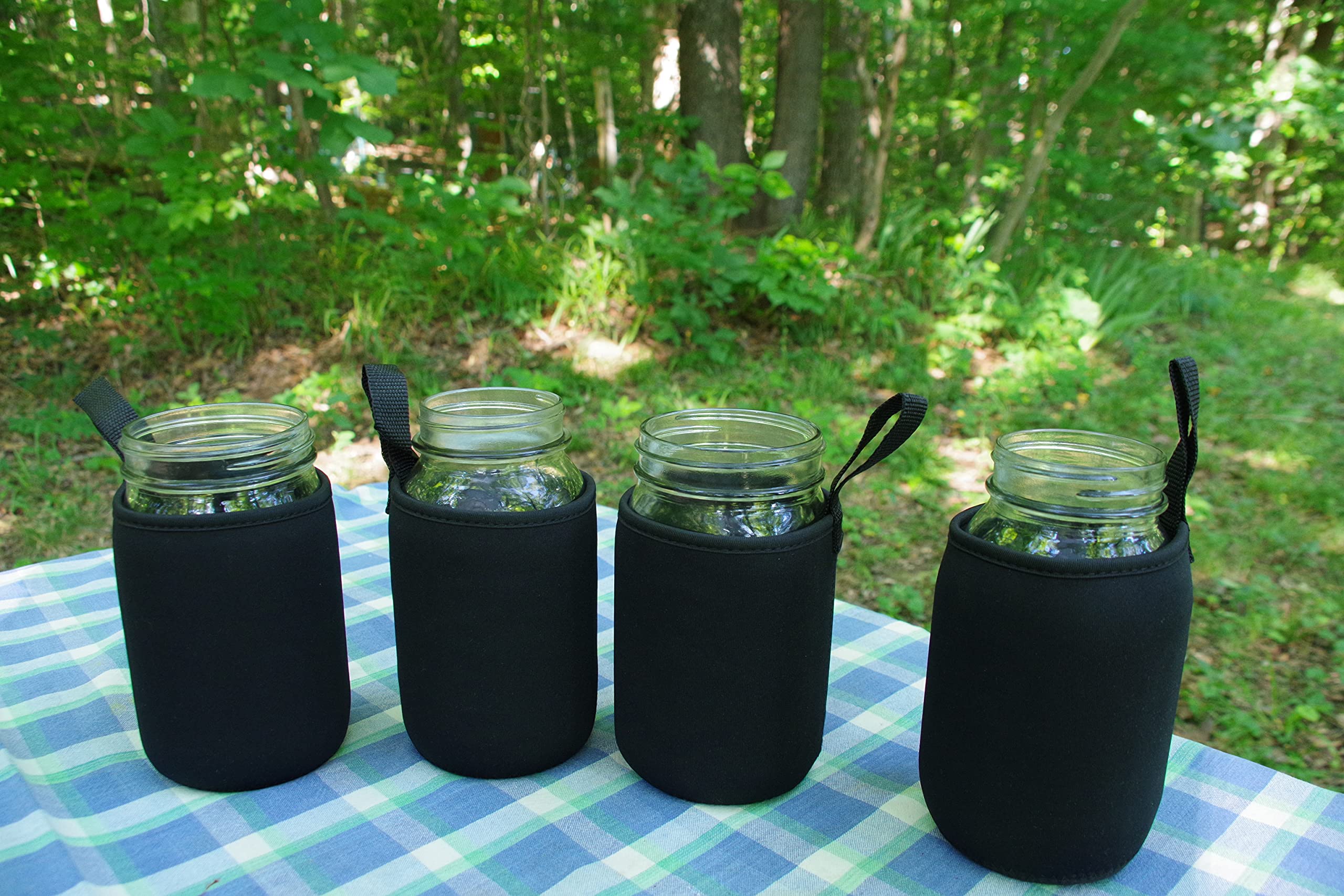 Masun Mason Jar Sleeve Wide, And Regular Mouth Quart Jars (Black 4 Pack)