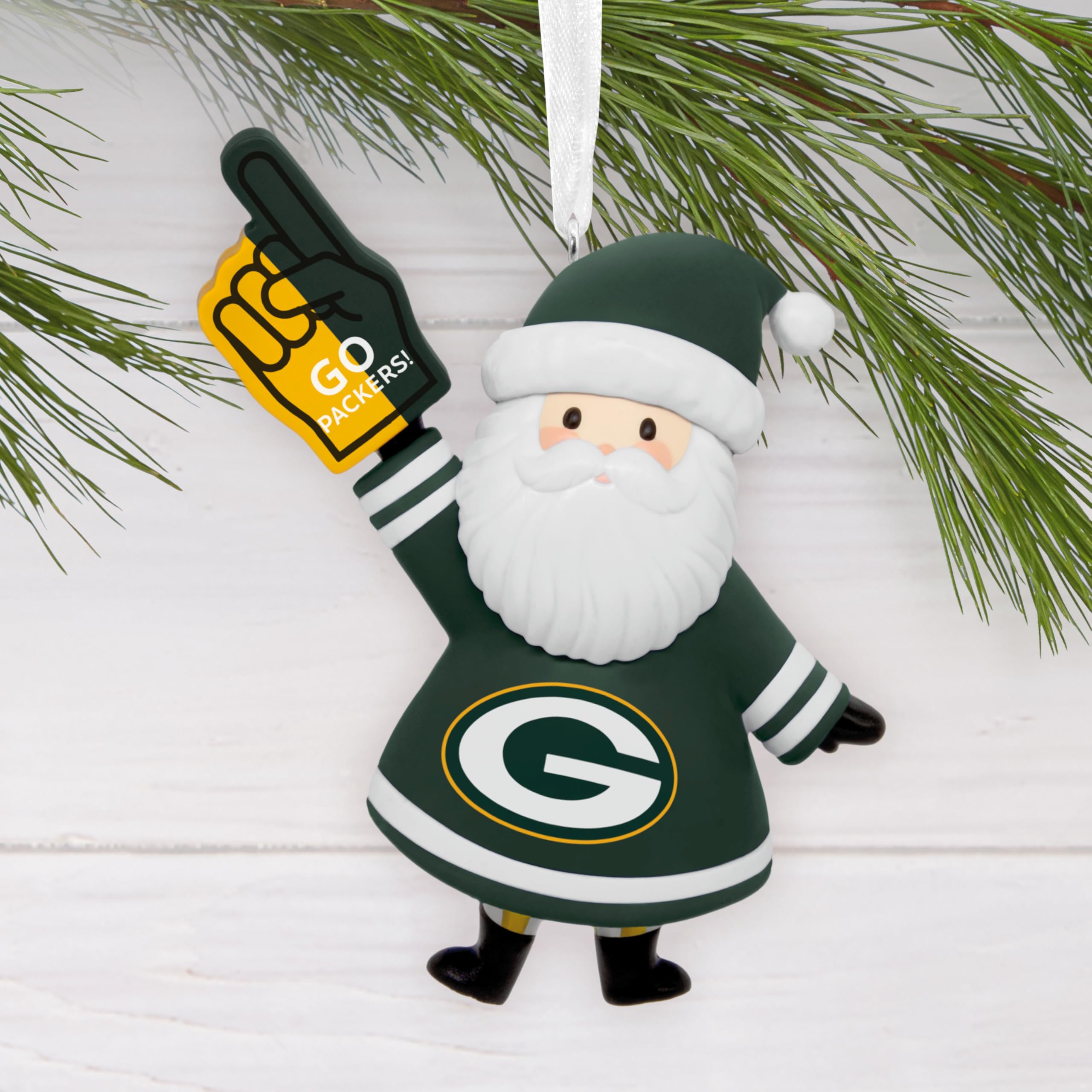 Hallmark NFL Green Bay Packers Santa Ornament, Plastic, 1OSL2584, Sports Fan Gift, Santa Green Bay Packers Color