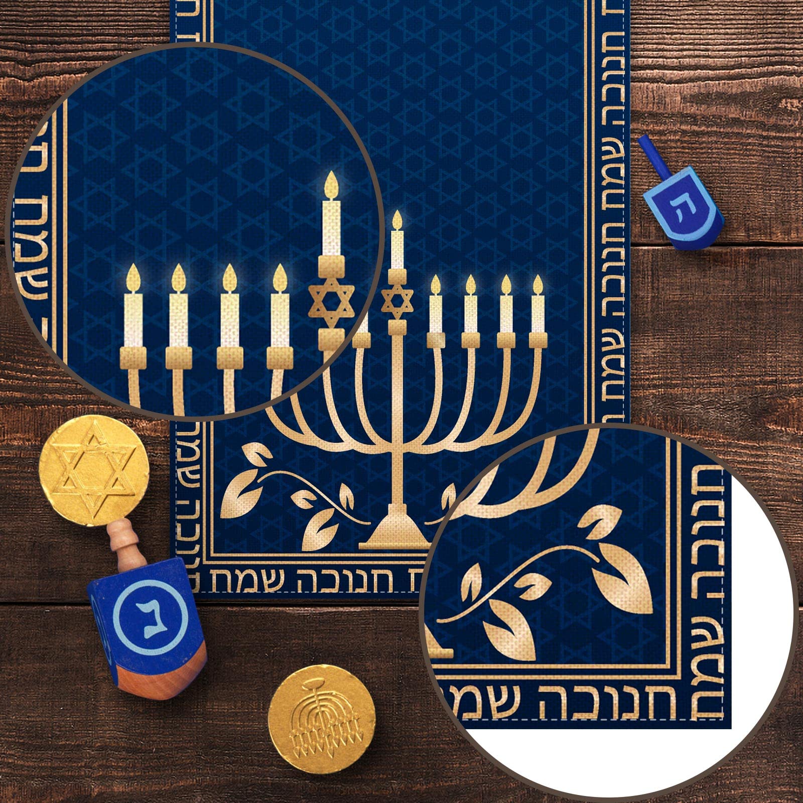 Hanukkah Table Runner Chanukah Menorah Star Of David Jewish Festival Holiday Party Kitchen Dining Home Decoration (13'' X 72'')
