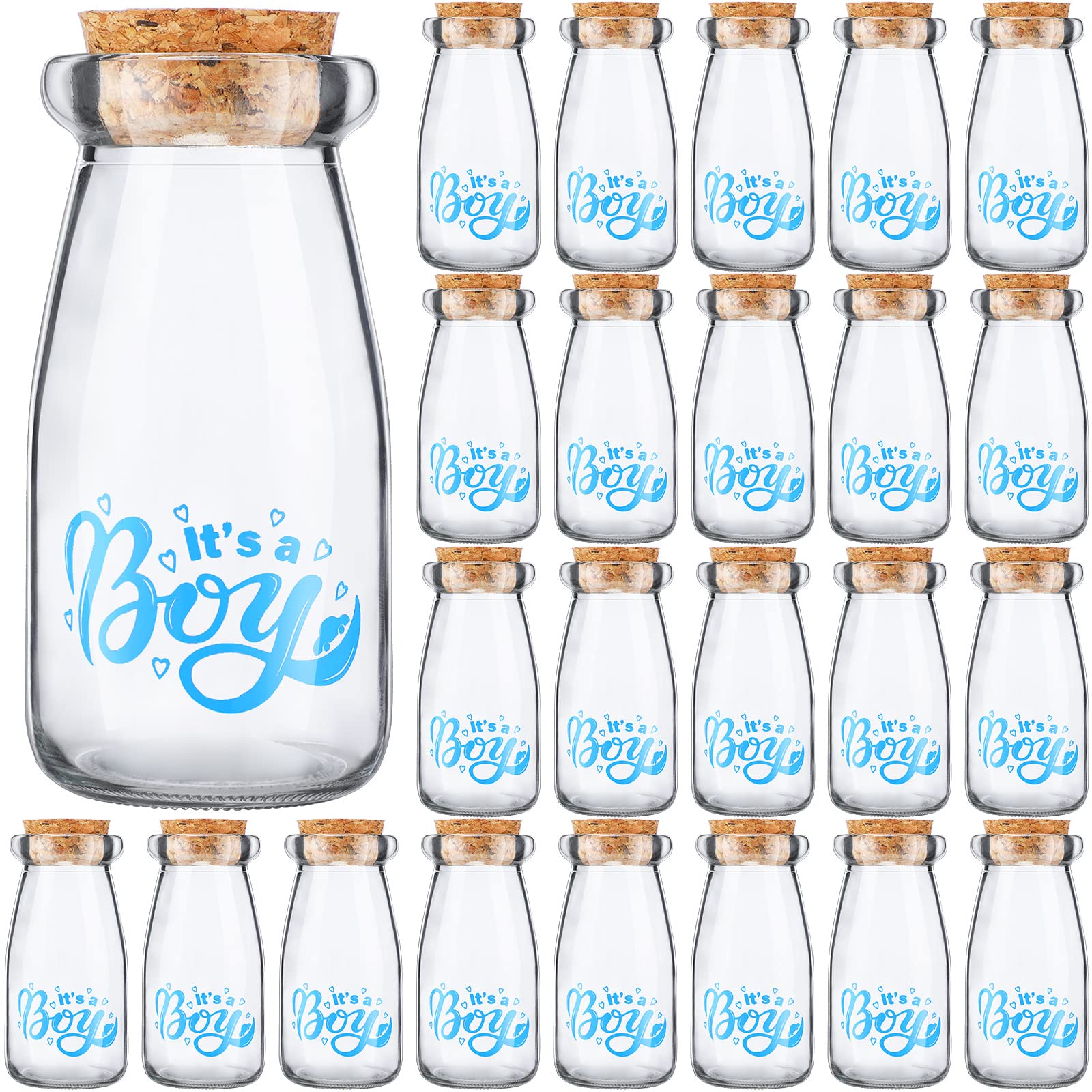 24 Pieces Its a Boy Baby Shower Party Favors Vintage Milk Favor Jars DIY Glass Milk Jars Bottles Blue Mini Its a Boy Sports Ba