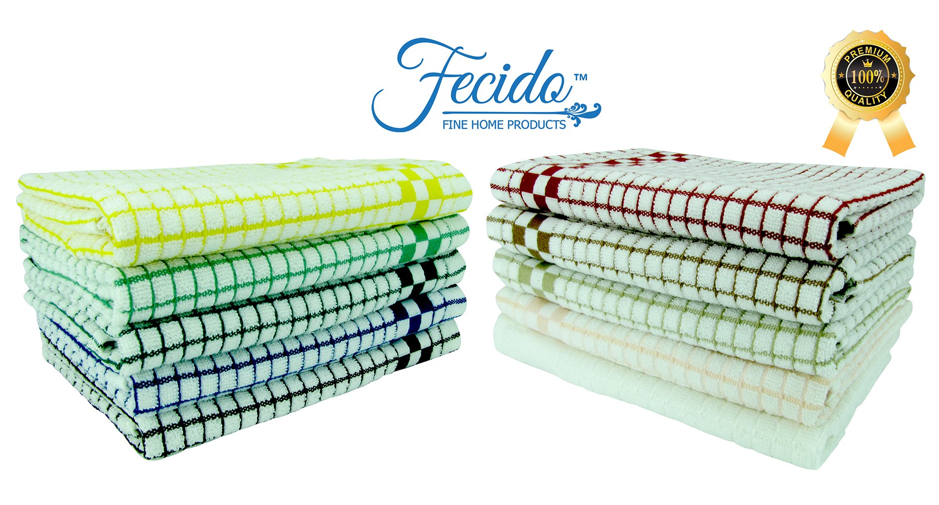 Fecido Classic Kitchen Dish Towels Set - Heavy Duty - Super Absorbent - 100% Cotton - Professional Grade Dish Cloths - European