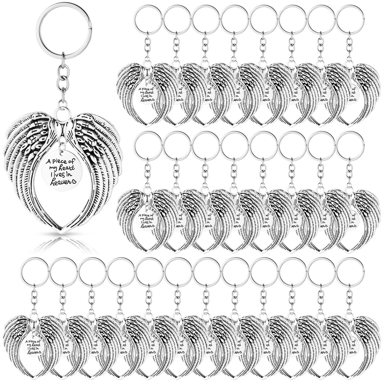 WILLBOND 24 Pcs Silver Angel Wings Keychain Gifts Memorial Funeral Gift Angel Key Ring Baptism Christmas Favors for Guests Memor