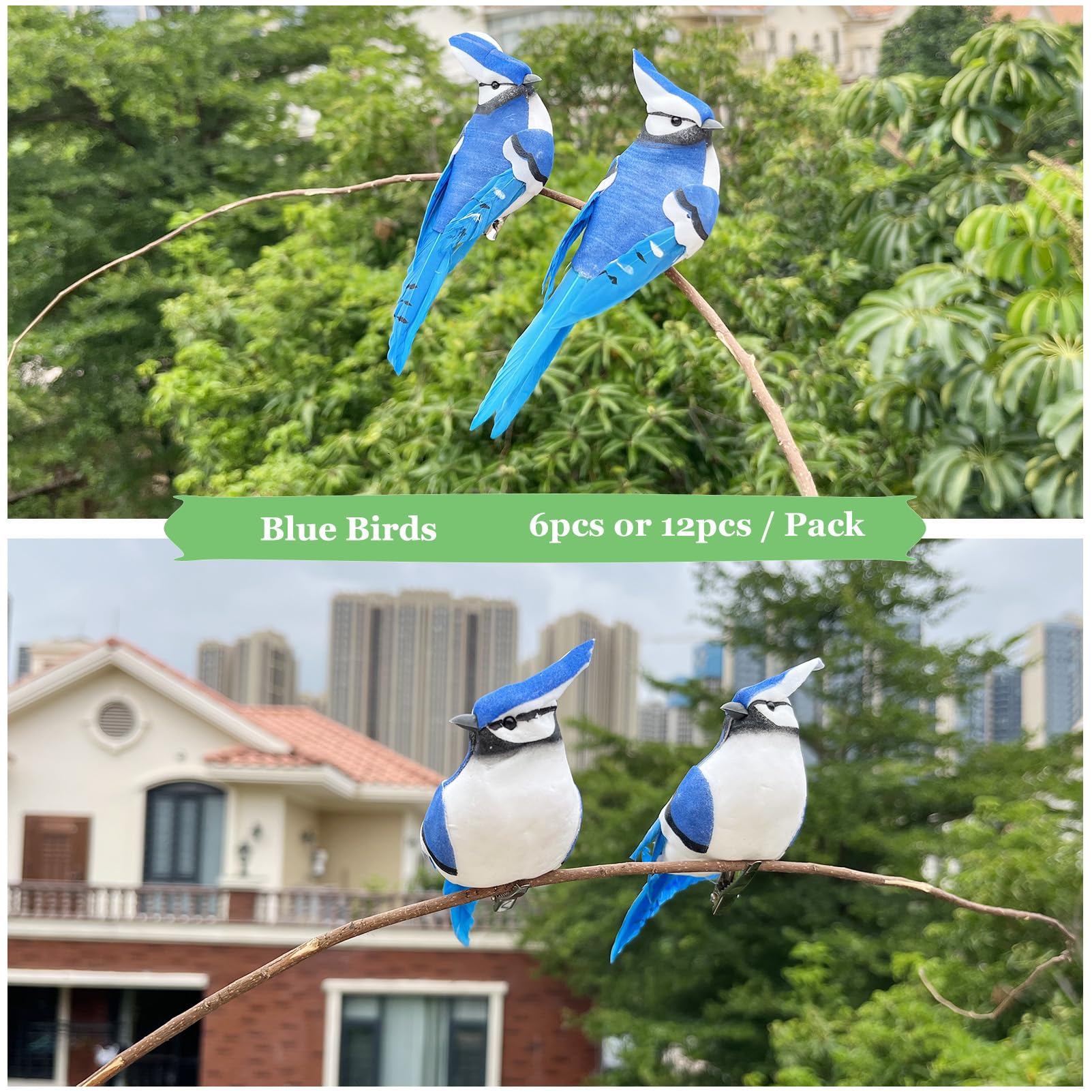 LWINGFLYER 6PCS Small Realistic Blue Jay Birds 3.5Inch Artificial Simulation Foam Feather Bird for Christmas Tree Ornaments Wrea
