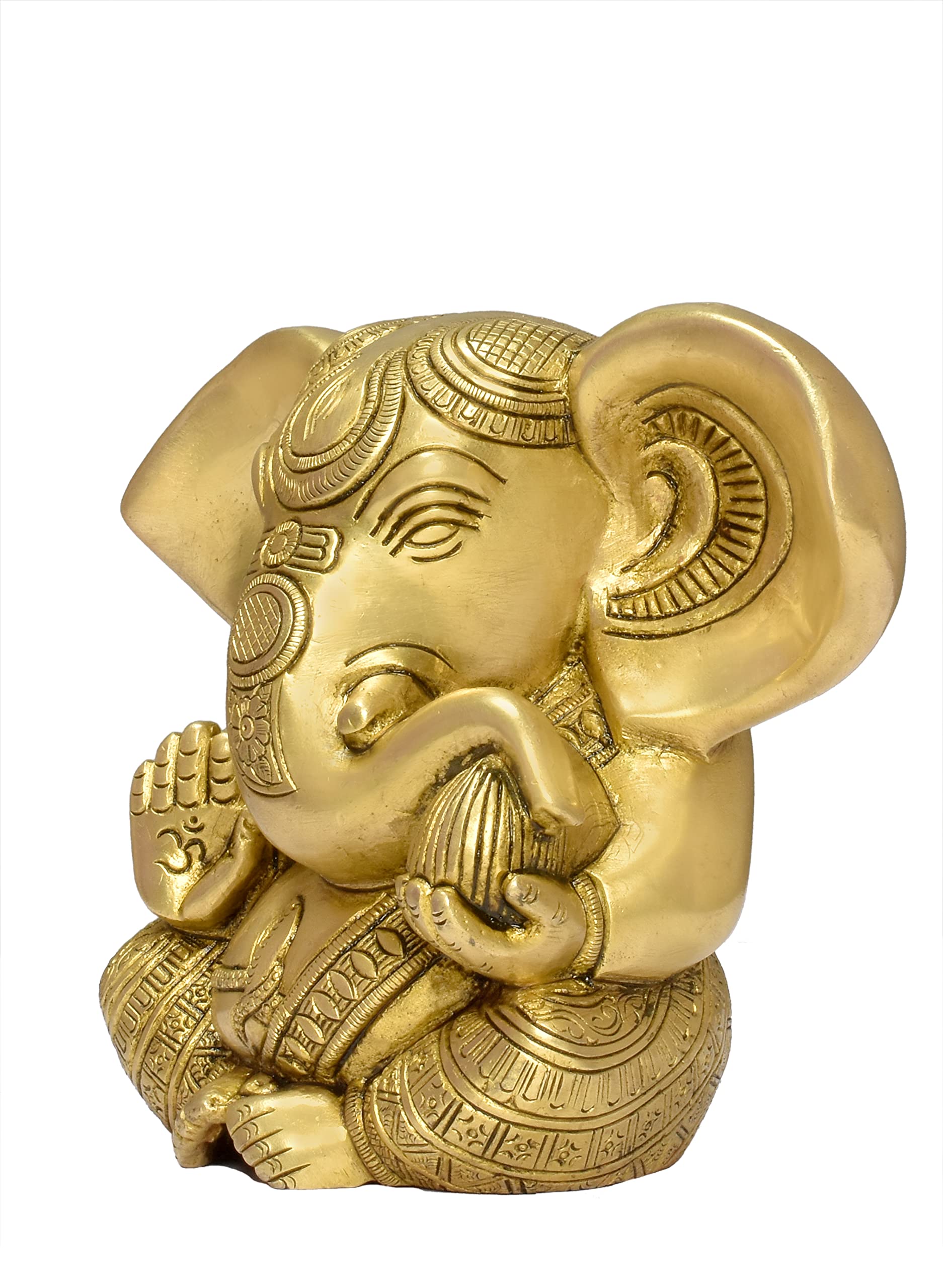 Kuber Handicraft Lord Ganesha Statue Sculpture Idol (Brass, Gold)