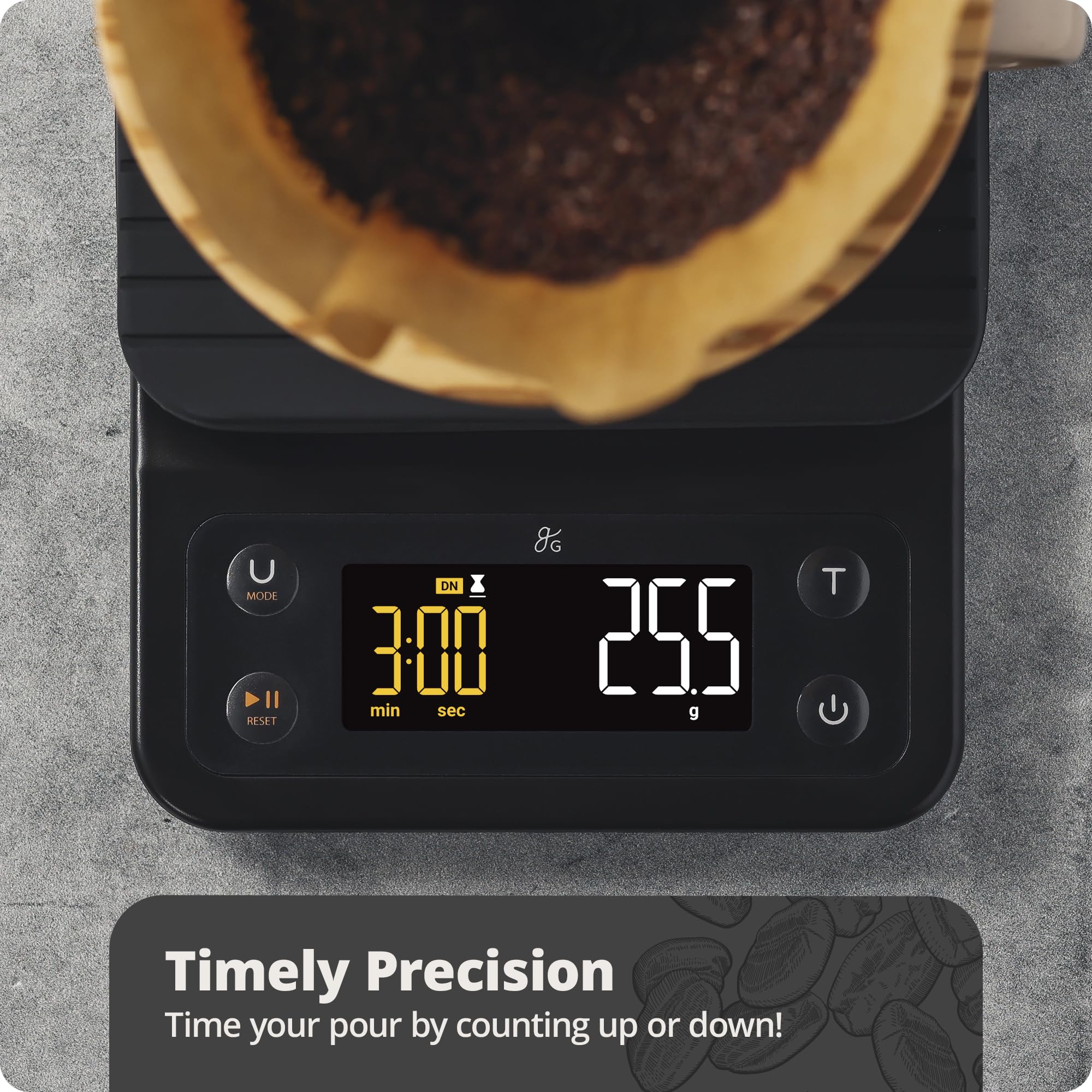 Greater Goods 0.1G Precision Coffee Scale With Timer - 3Kg Digital Scale For Pour-Over, Espresso, French Press, Kitchen Use (Ony