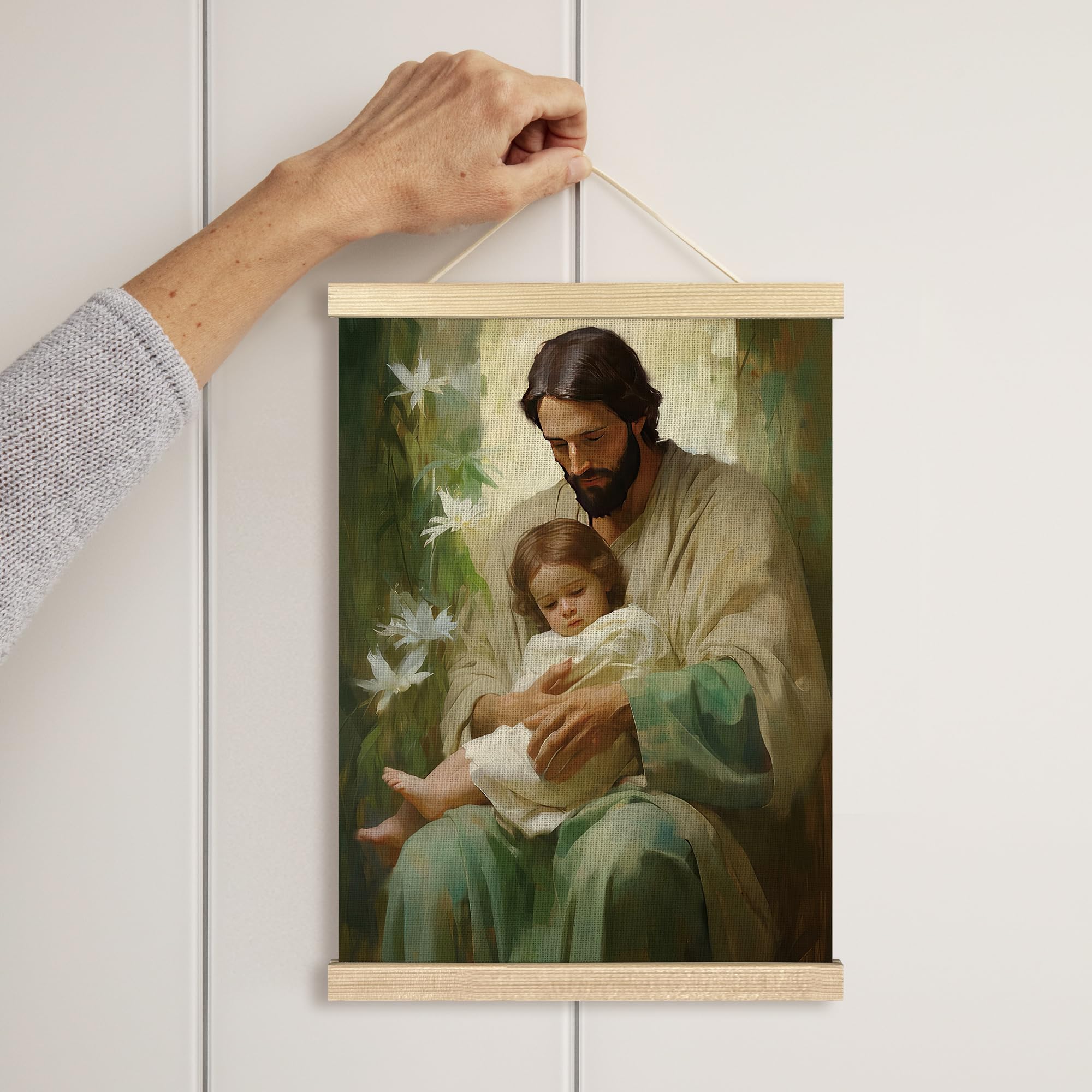 BCUANGD Christian Jesus Wall Art - Religious Divine Mercy Wall Decor Poster Hanger with Wood Frames, Serenity Prayer Baby God Wa
