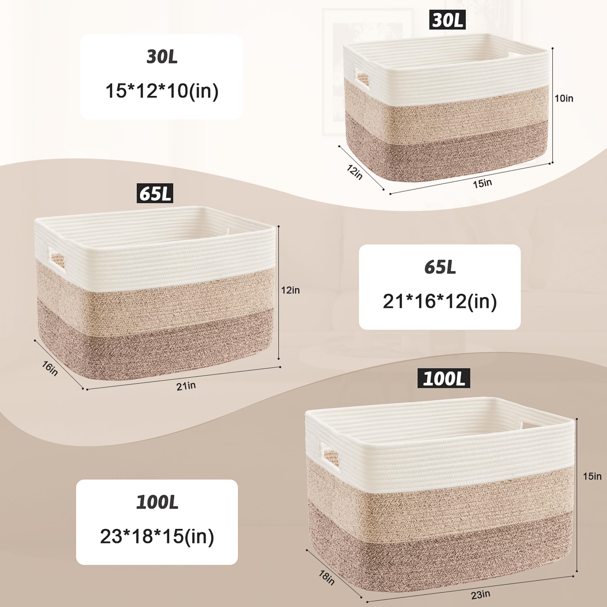 Artfeel Blanket Basket,Rectangle Woven Baskets For Storage,100L Laundry Basket For Decorative Nursery Blanket,Toys,Dirty Clothes