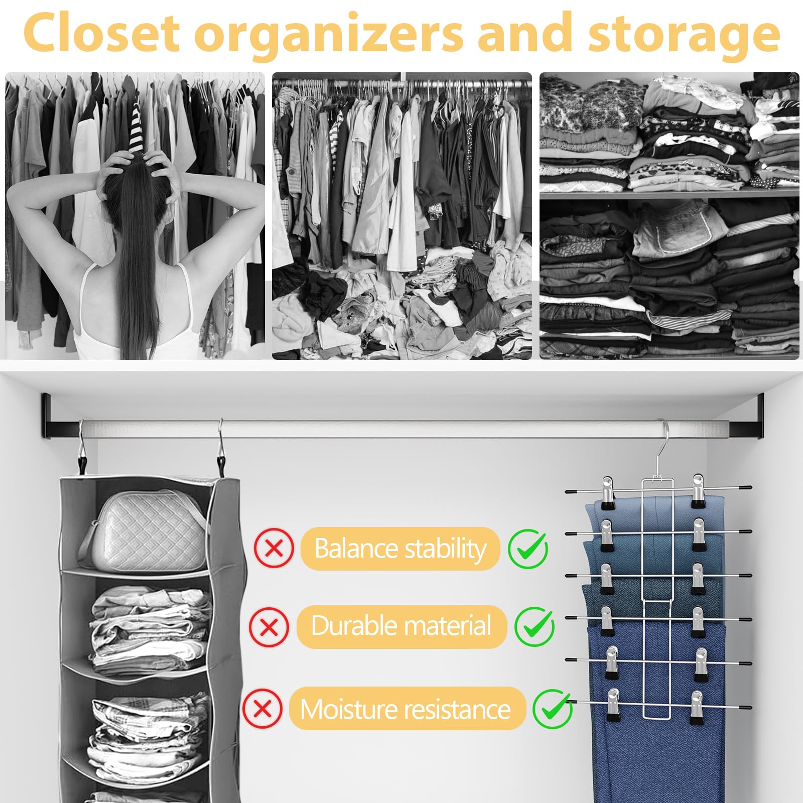 Closet Organizers And Storage-Hanging Closet Organizer-6 Tier-Skirt & Pants Hangers Space Saving-Durable Closet Organization Han