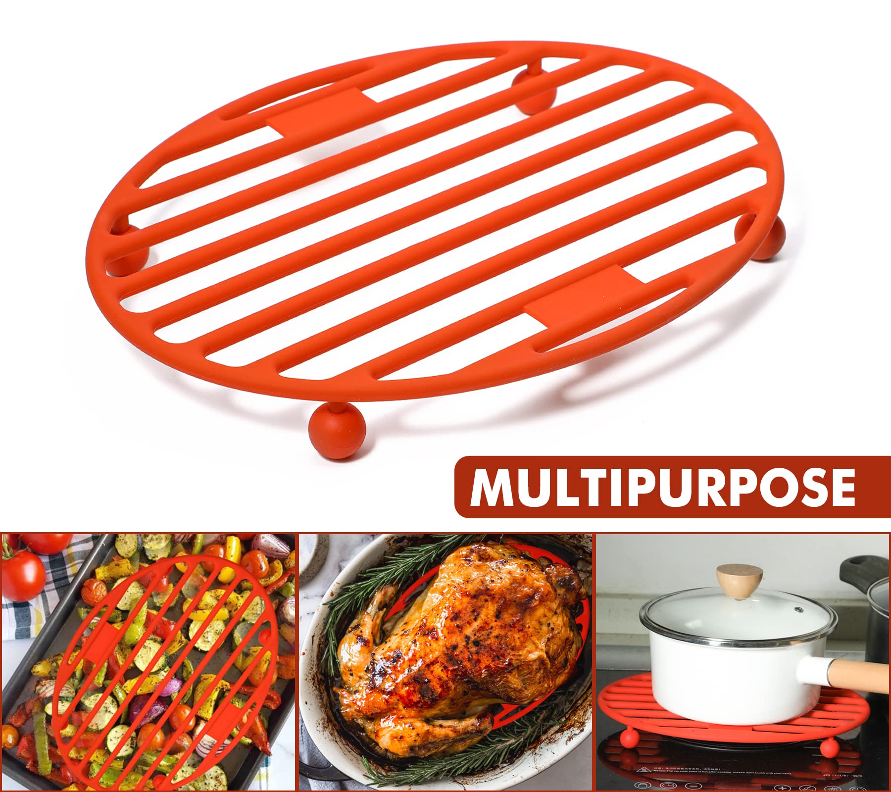 Webake Silicone Roasting Rack - 11x8 Inches Heat-Resistant Cooling Drying Rack for Baking and Roasting Pan