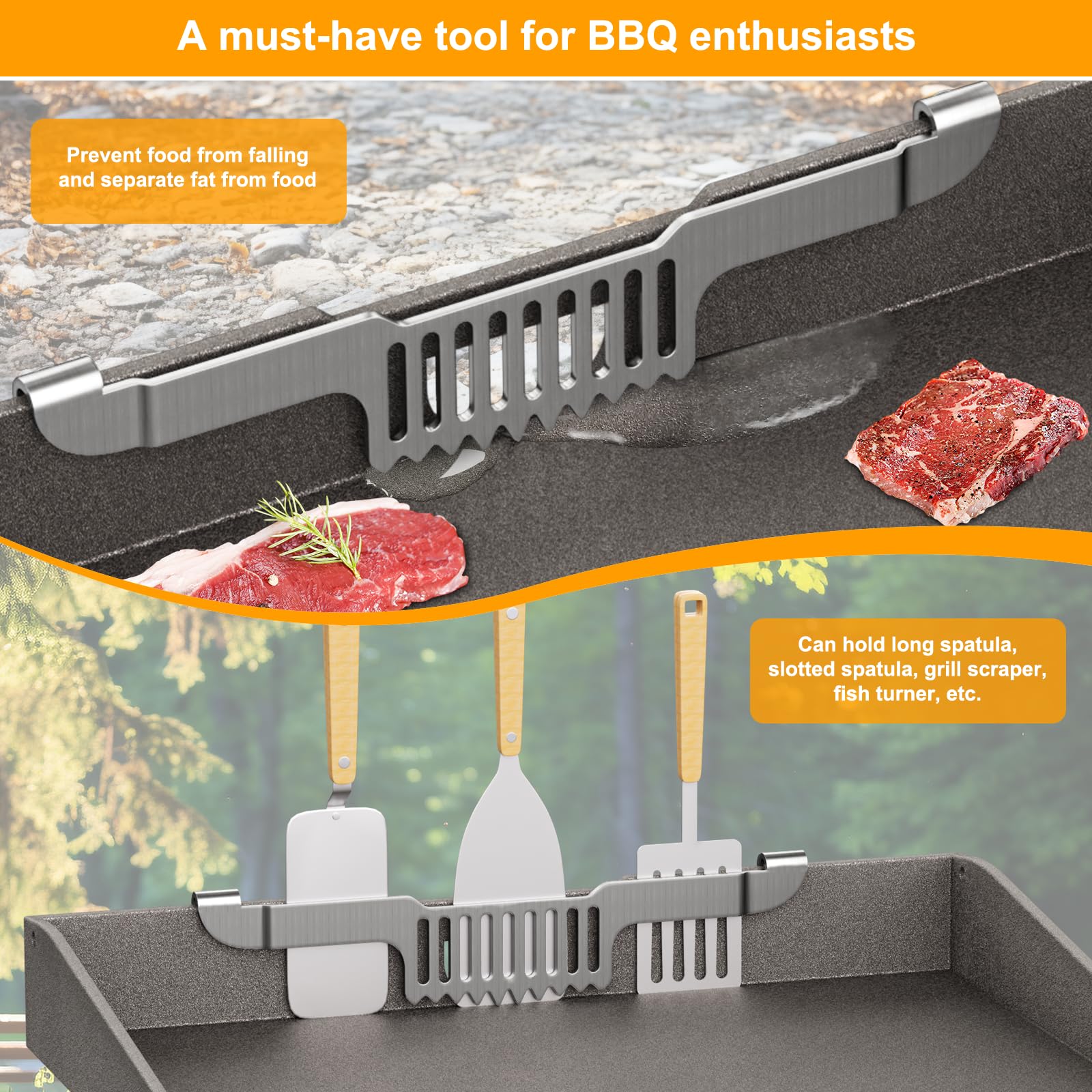Grease Gate Spatula Holder For Blackstone Griddle,11.8 Inch Magnetic Design Prevent Food From Falling Stainless Steel Grill Barb