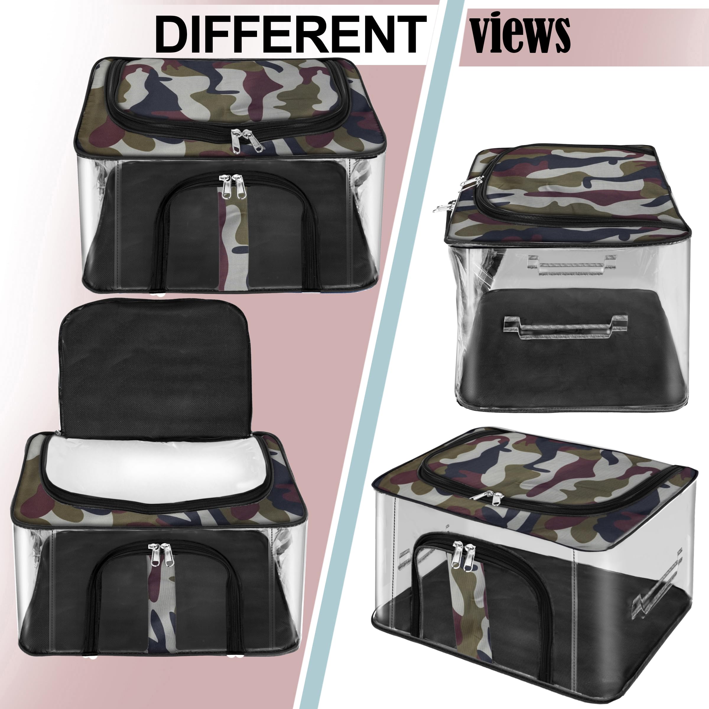 Storite 3 Pack Nylon 33 L Military Print Transparent Moisture Proof Storage Box For Clothes Closet Wardrobe Organizer For Clothe