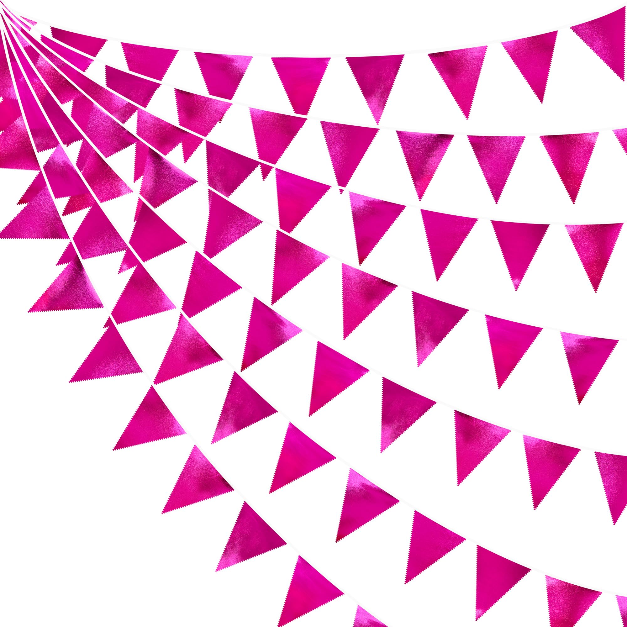 Hot Pink Party Decorations Triangle Pennant Banner Flag Rose Pink Metallic Fabric Bunting Garland For Birthday Bachelorette Wedd
