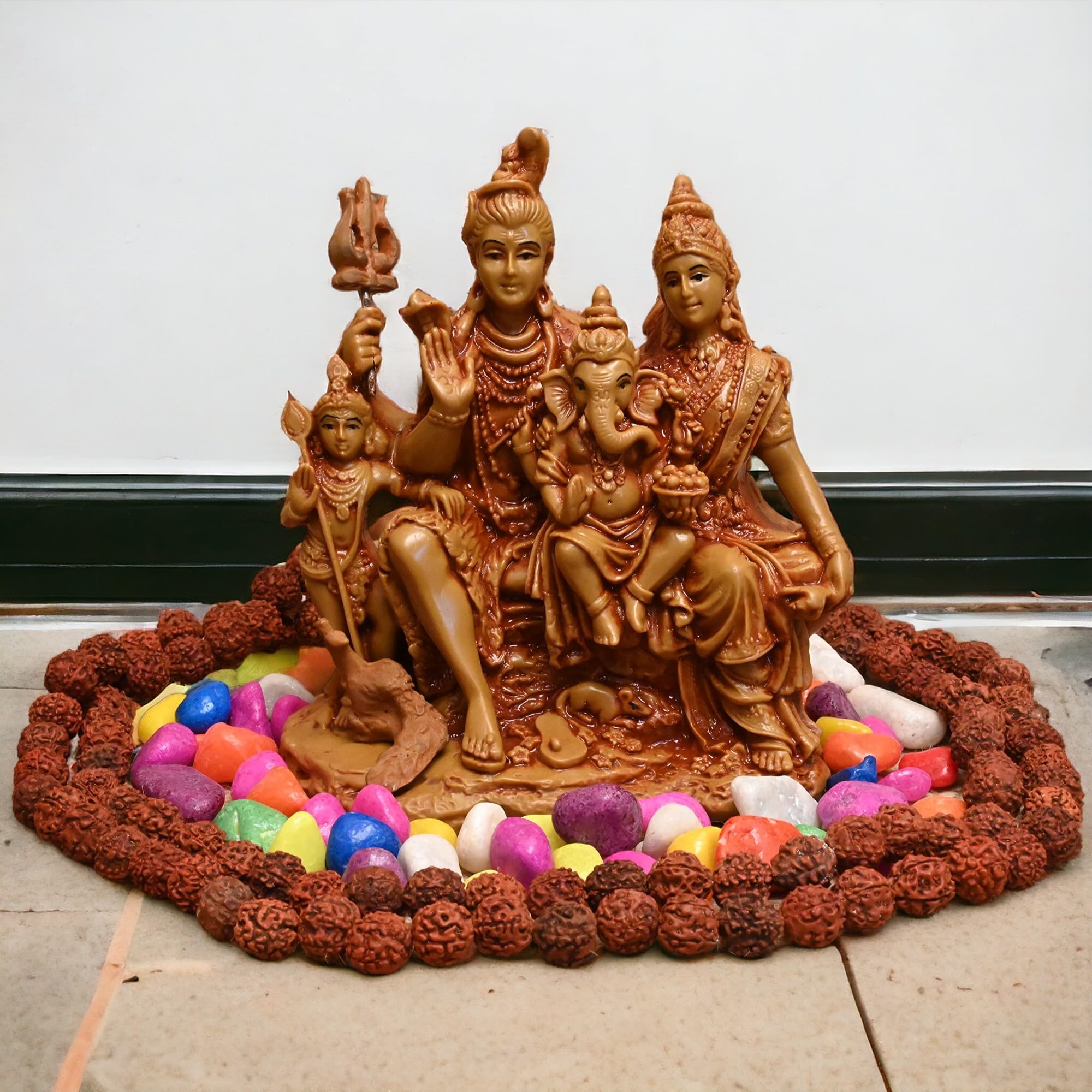 Karighar Shiv Parivar 6 Inches Idol Perfect For Puja Ghar | Drawing Room | House Warming | Gifting 6.5 X 12 X 15 Cm Brown, Relig