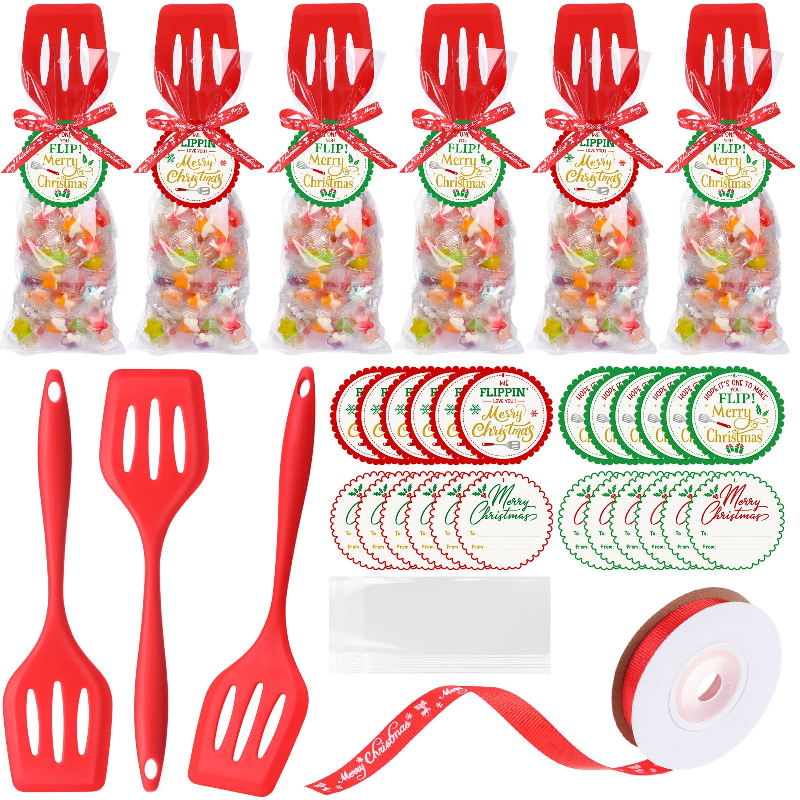 Reallnaive 24 Pack Christmas Silicone Turner Spatulas Heat Resistant