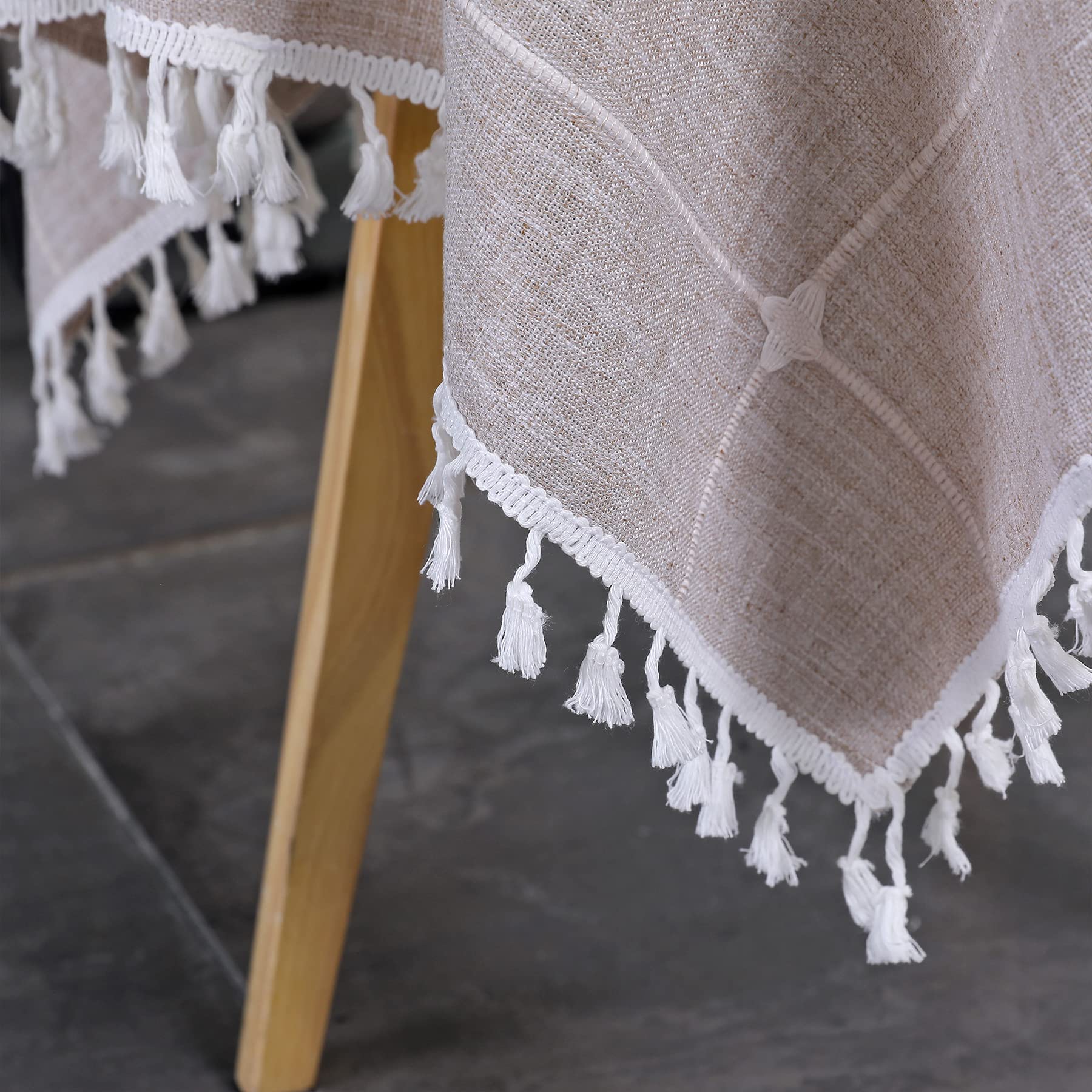 Embroidery Lattice Small Square Tablecloth with Tassel Heavy Duty Rustic Fabric Cloth Wrinkle Resistant End Side Table Cove for Kitchen Dining Room Tabletop Decoration 24 x 24 Inches