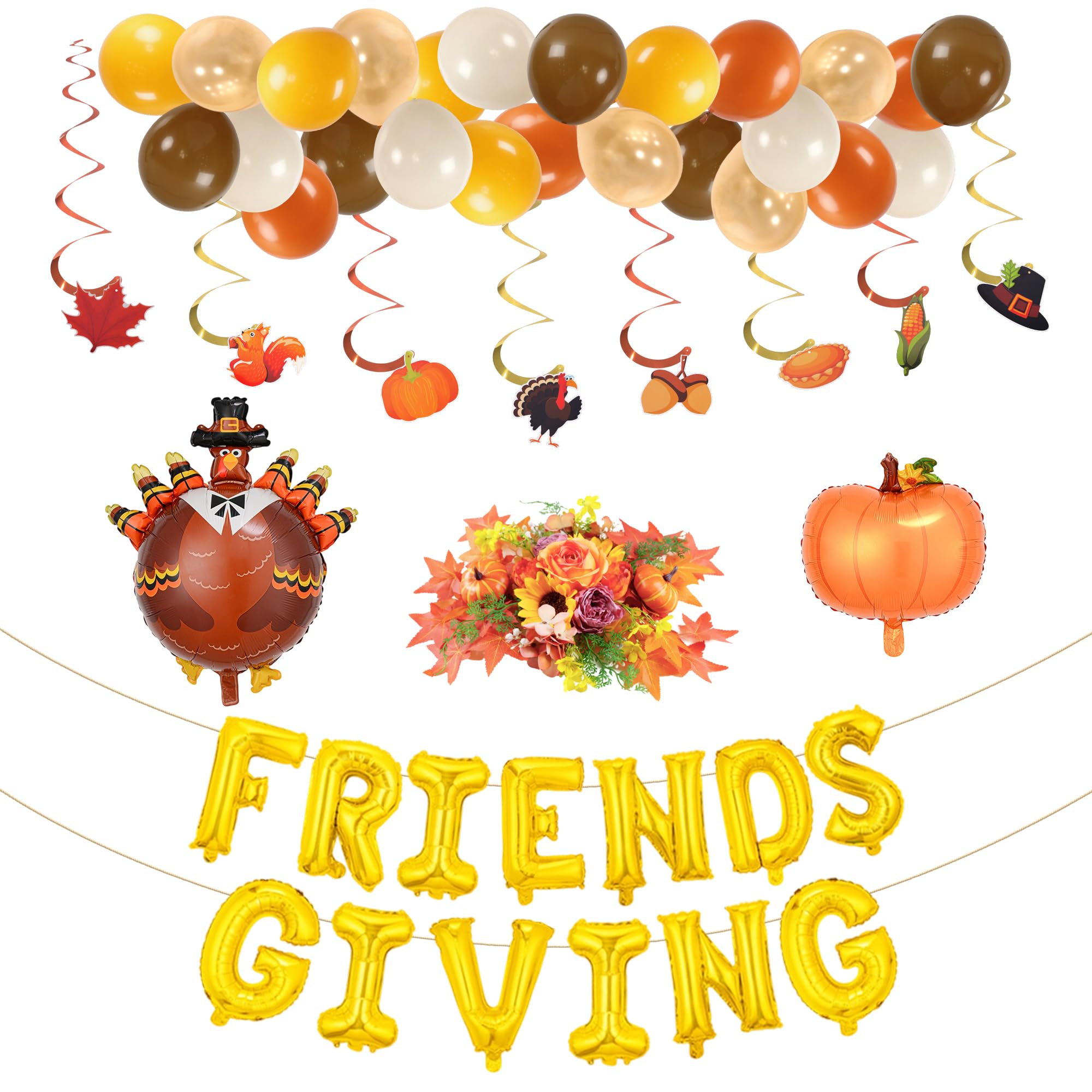 Party to Be Thanksgiving Decorations Set of 38 Pieces Friendsgiving Balloon Banner, Hanging Swirls, Pumpkin and Turkey Balloon K