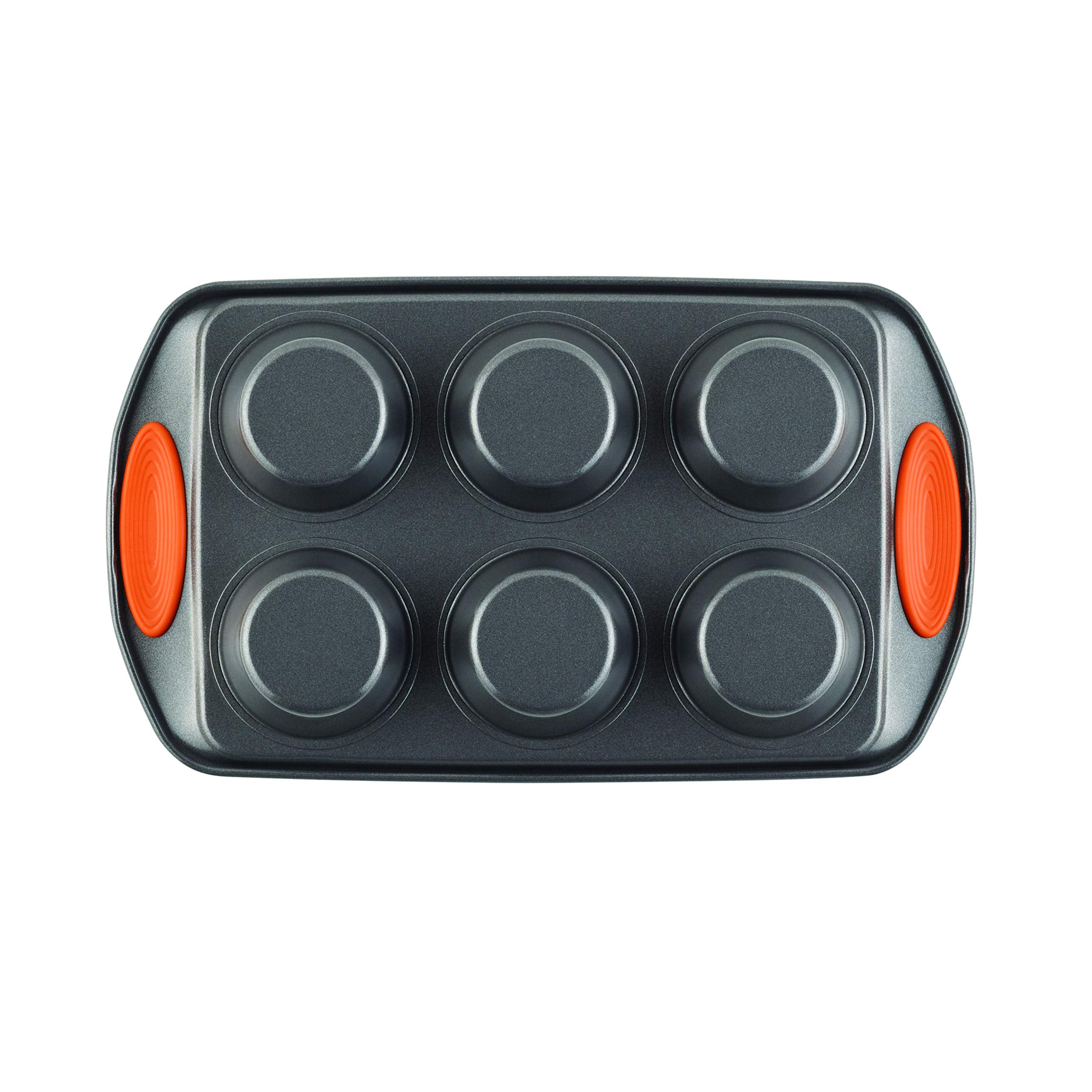 Rachael Ray Yum -O! Nonstick Bakeware 6-Cup Muffin Tin With Grips / Nonstick 6-Cup Cupcake Tin With Grips - 6 Cup, Gray