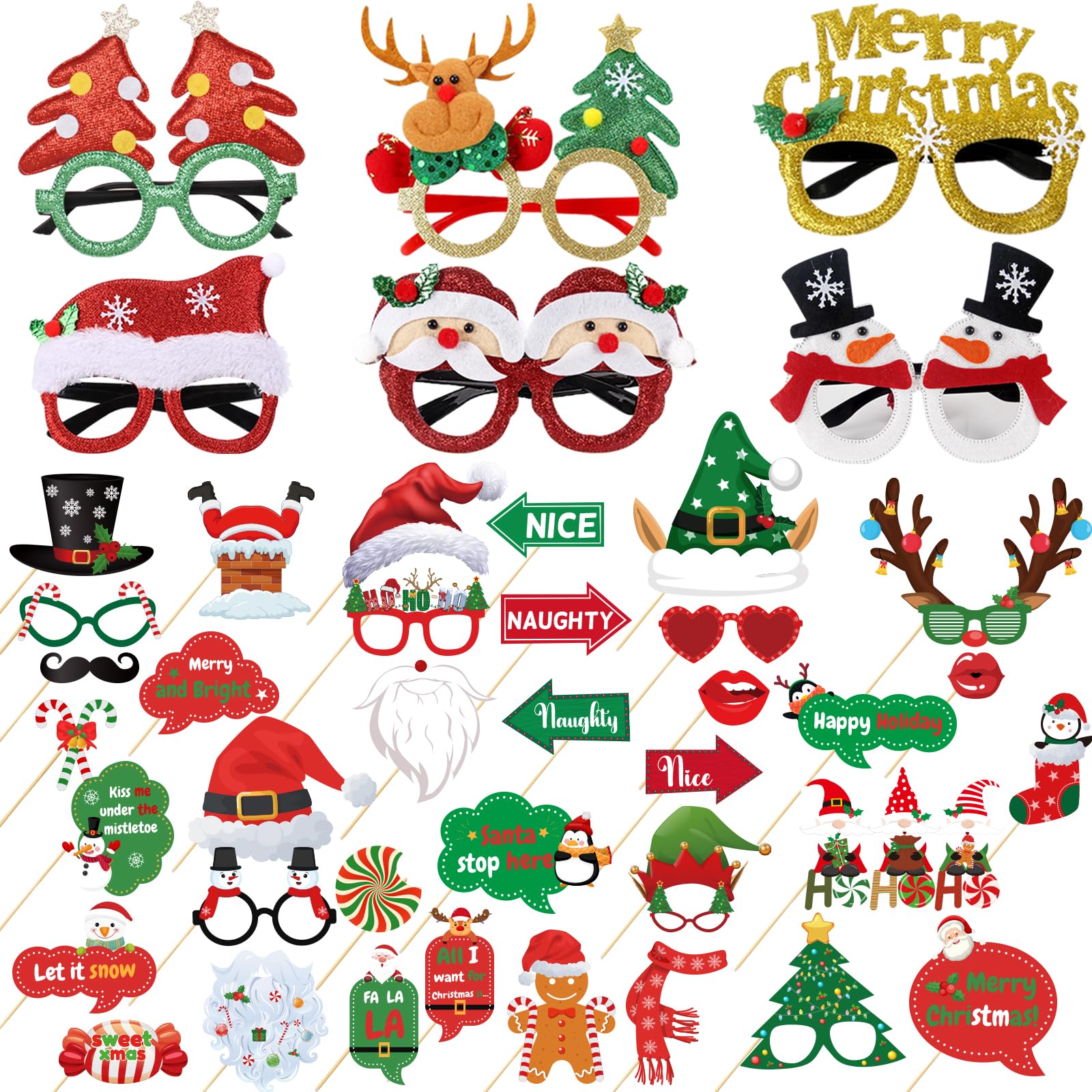 42Pcs Christmas Glasses Glitter Party Glasses Frames Christmas Decoration Costume Eyeglasses Xmas Photo Booth Props For Christma