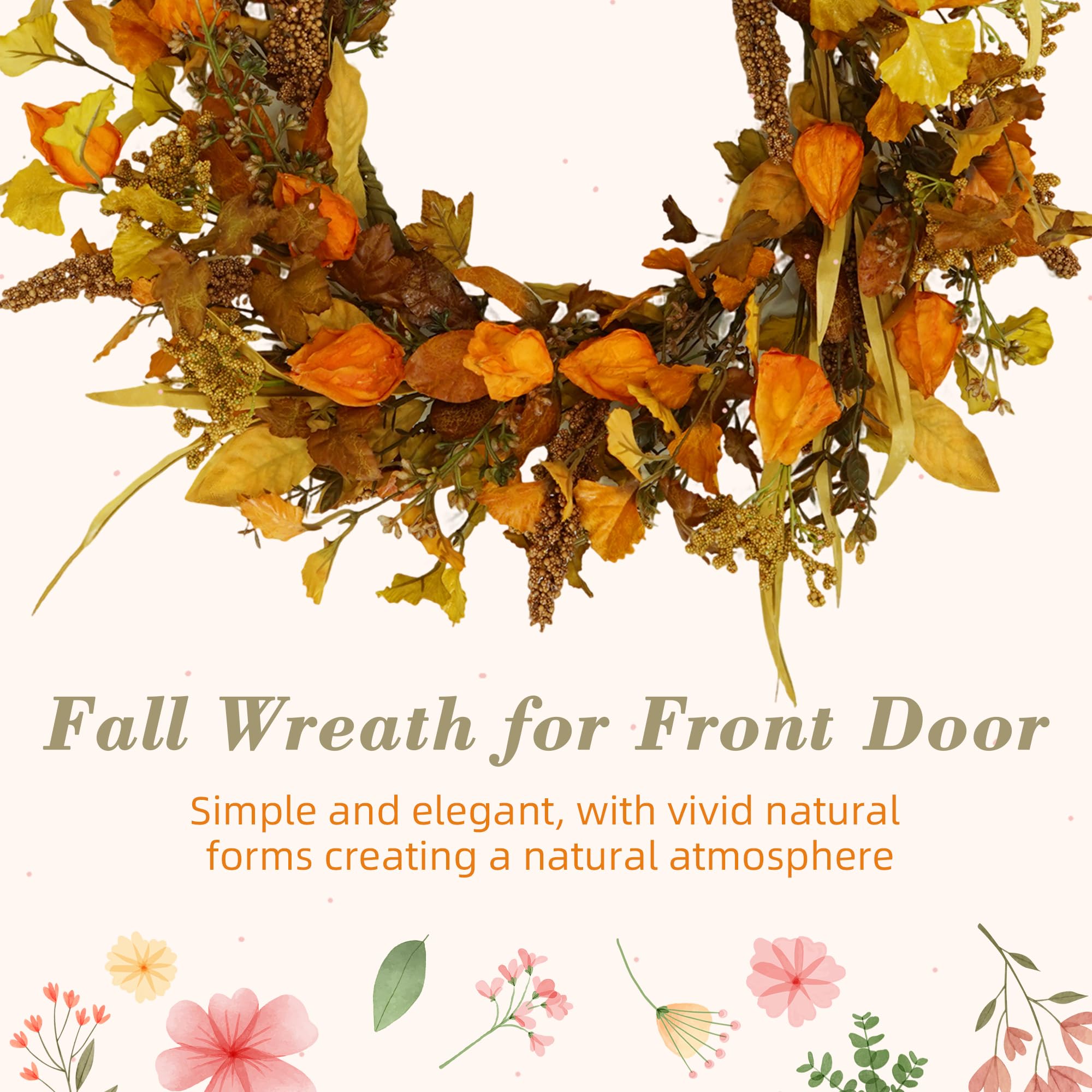 YNYLCHMX 18 Fall Wreaths for Front Door, Artificial Autumn Wreath, Fall Wreath with Eucalyptus Leaves and Berries for Home Porch
