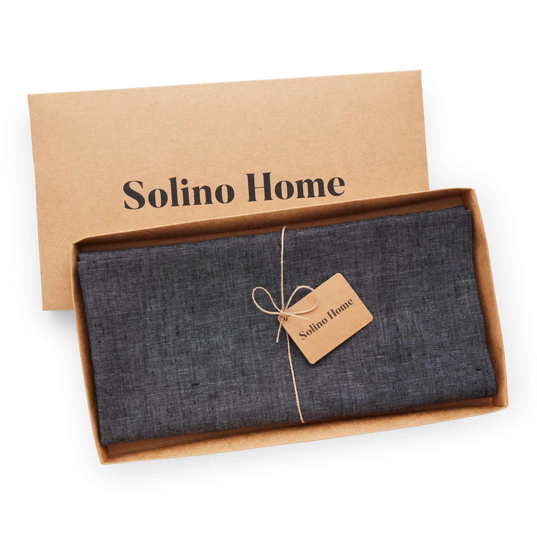 Solino Home Linen Tablecloth 52 X 52 Inch - 100% Pure Linen Charcoal Grey Tablecloth - Machine Washable Square Table Throw For F