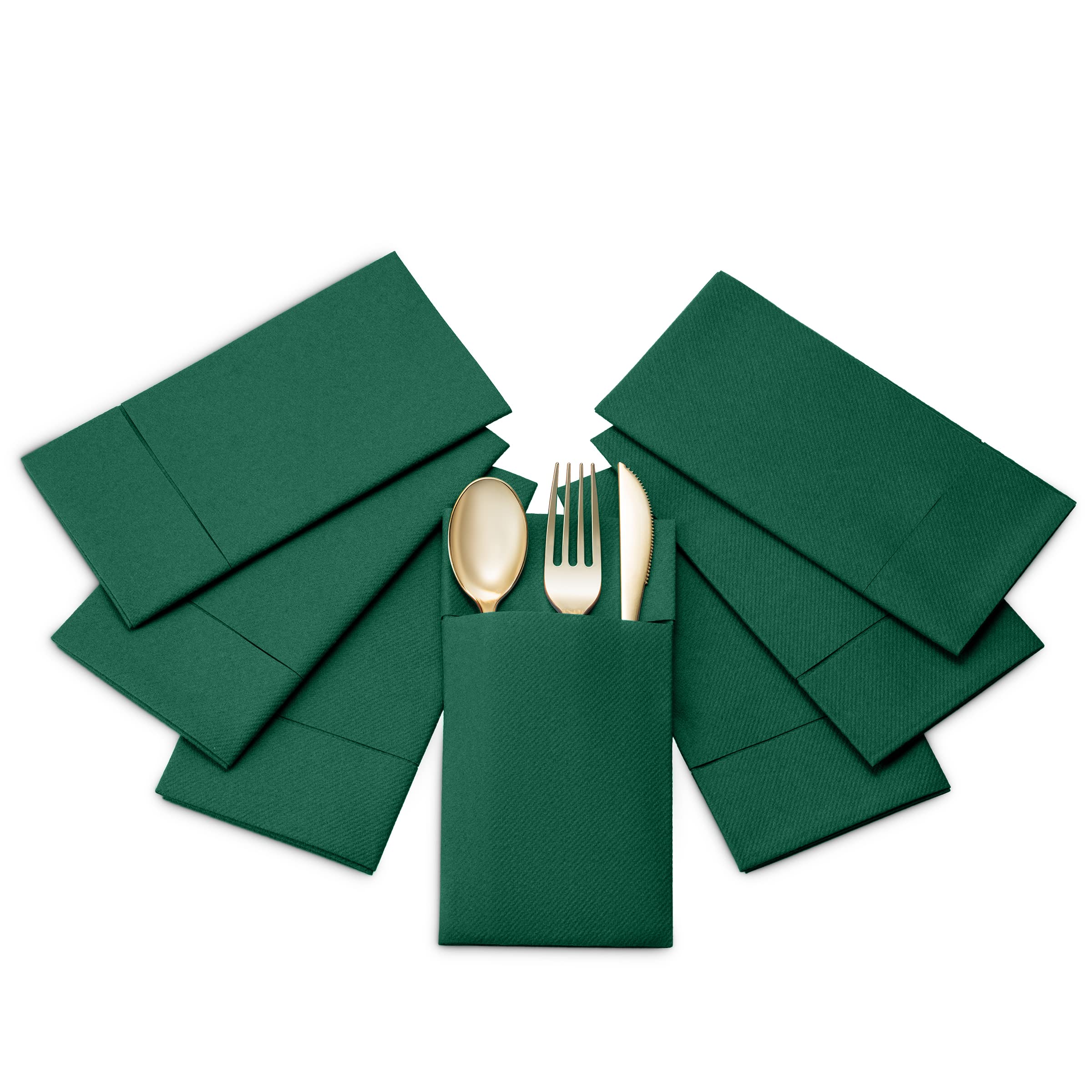 Disposable Linen-Feel Dinner Napkins with Built-in Flatware Pocket  50-Pack GREEN Prefolded Cloth Like Paper Napkins For Dinner  Wedding Or Party [Silverware NOT Included]