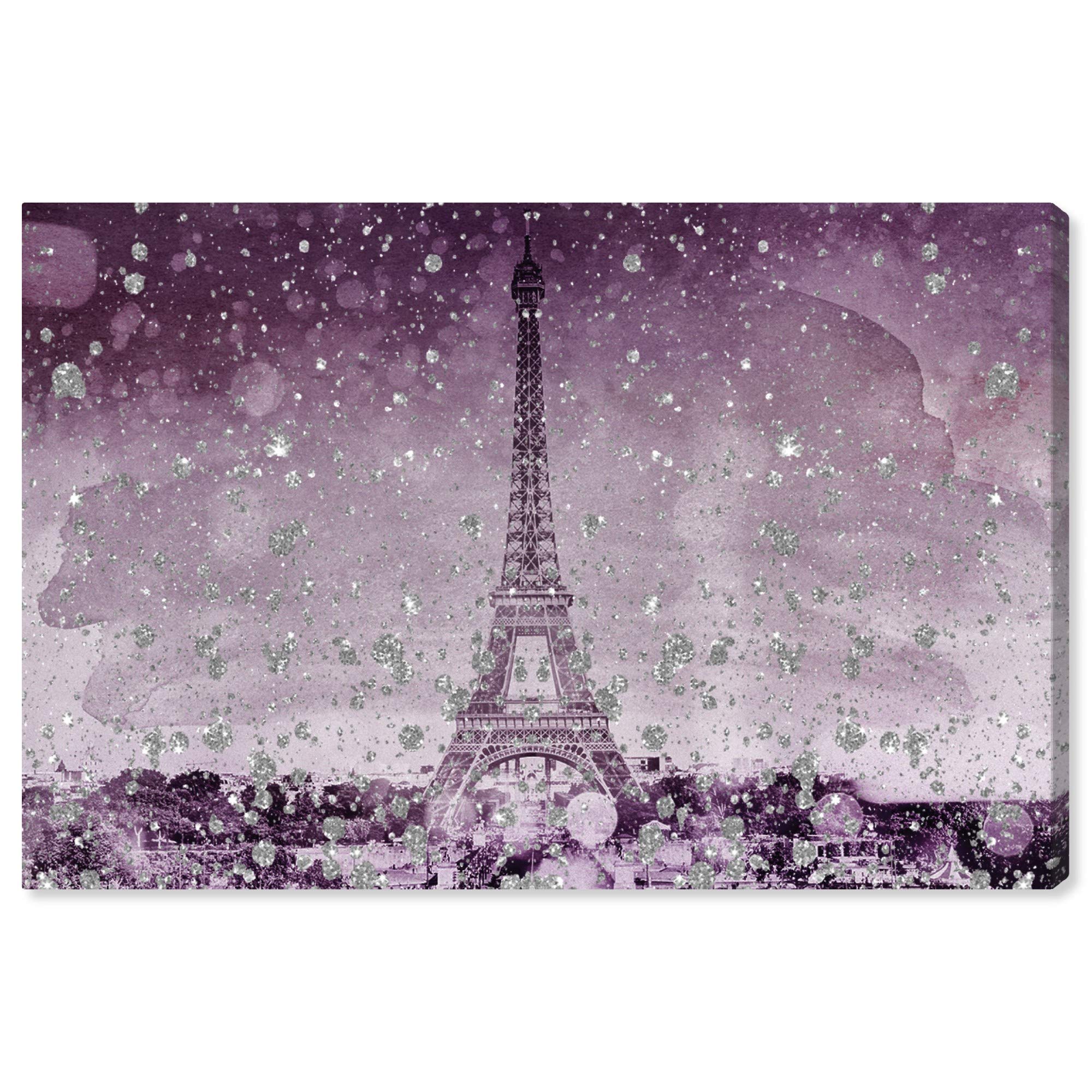 The Oliver Gal Artist Co. Oliver Gal 'Eiffel Glitter Plum' Cities Wall Art Print Premium Canvas, 24'' X 16'' Purple