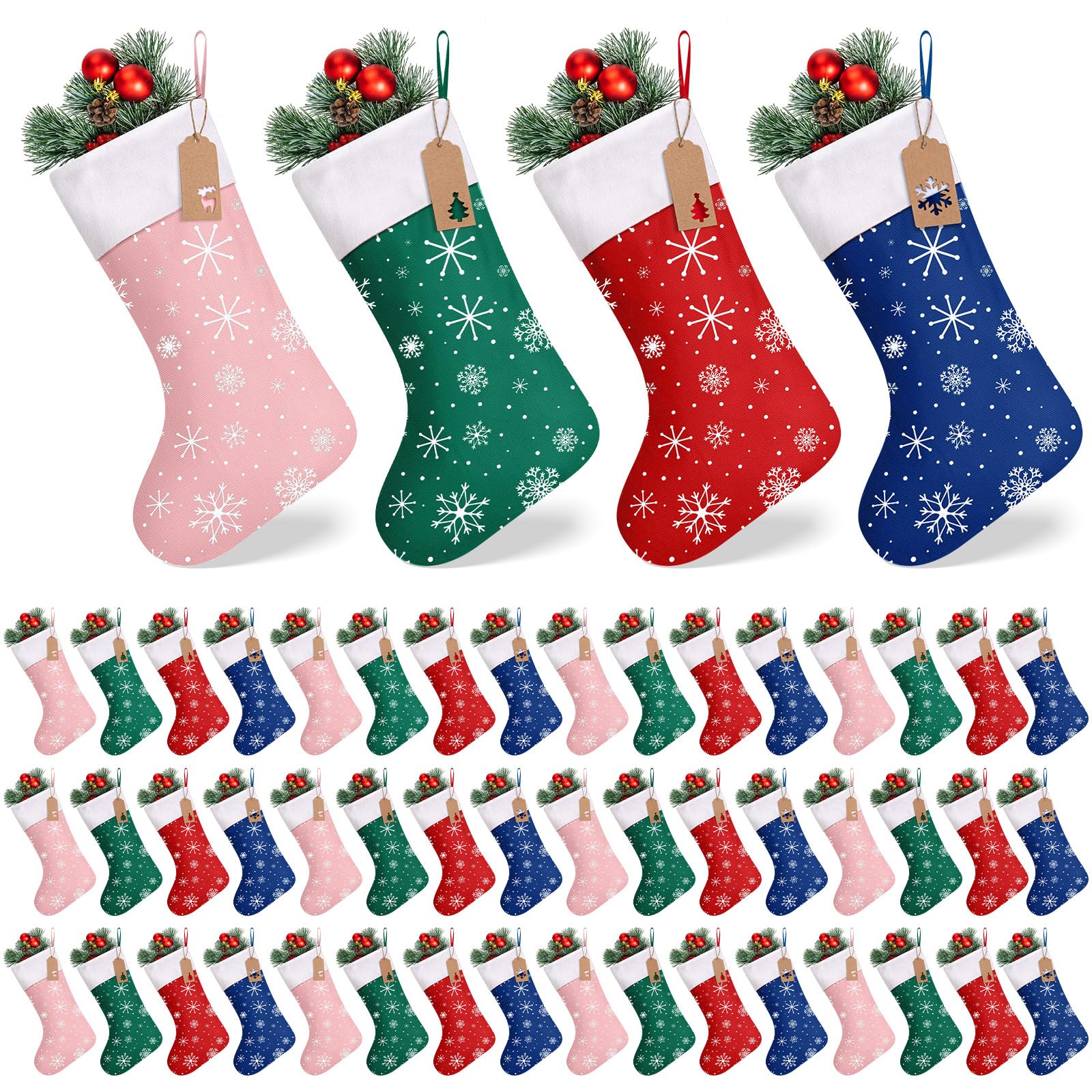 Shinymoon 30 Pack Christmas Stockings in Bulk,17.3'' Felt Large Christmas Stockings Decor with Tags, Hanging Ornament for Xmas(S