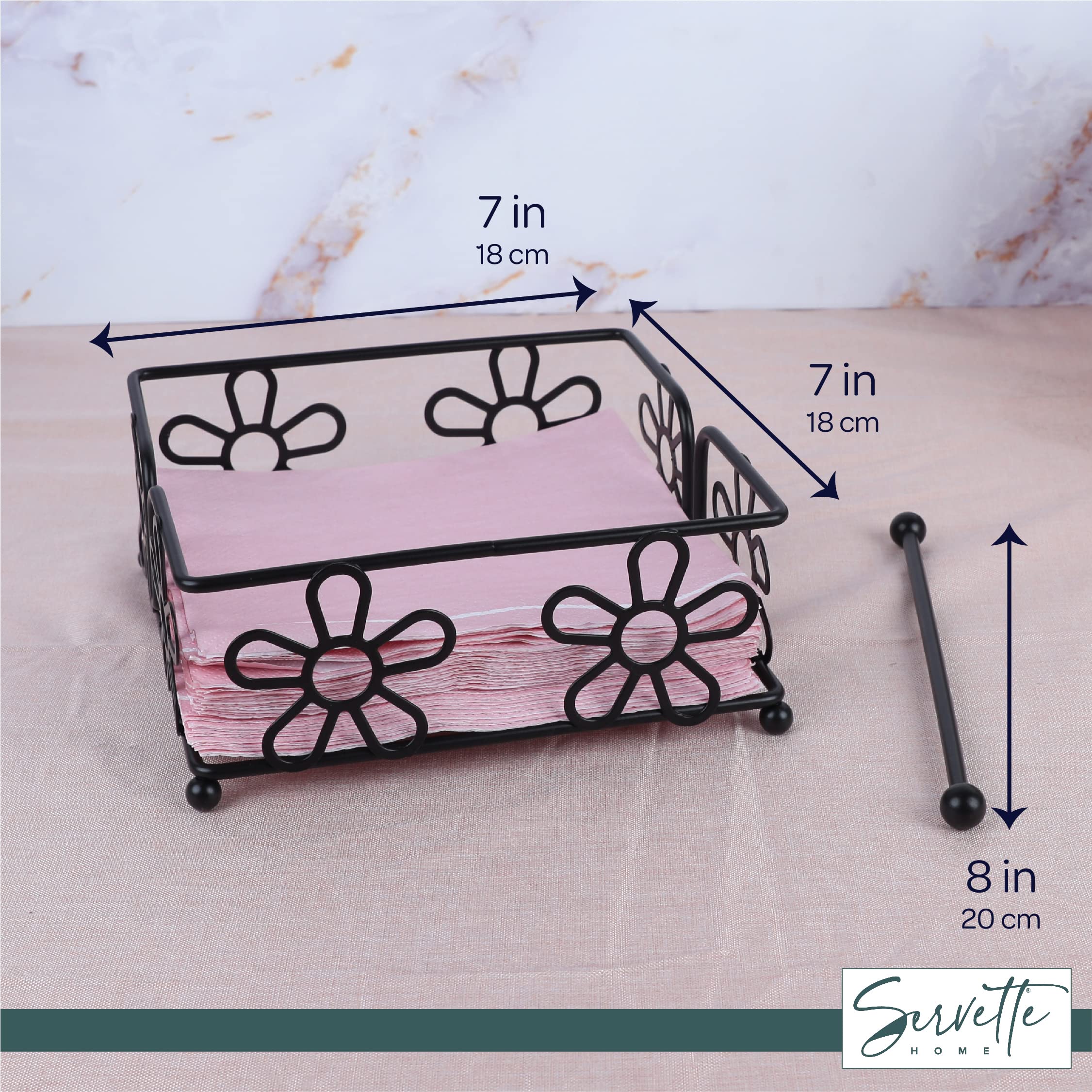 Chrome Napkin Holder With Flower Design Black
