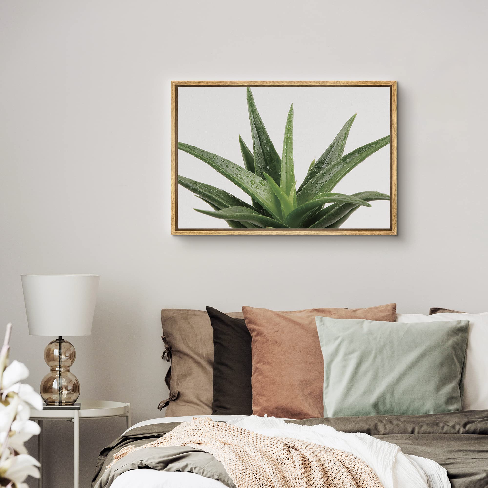 Signford Framed Canvas Print Wall Art Green Aloe Vera Succulent Botanical Wilderness Photography Realism Contemporary Portrait C