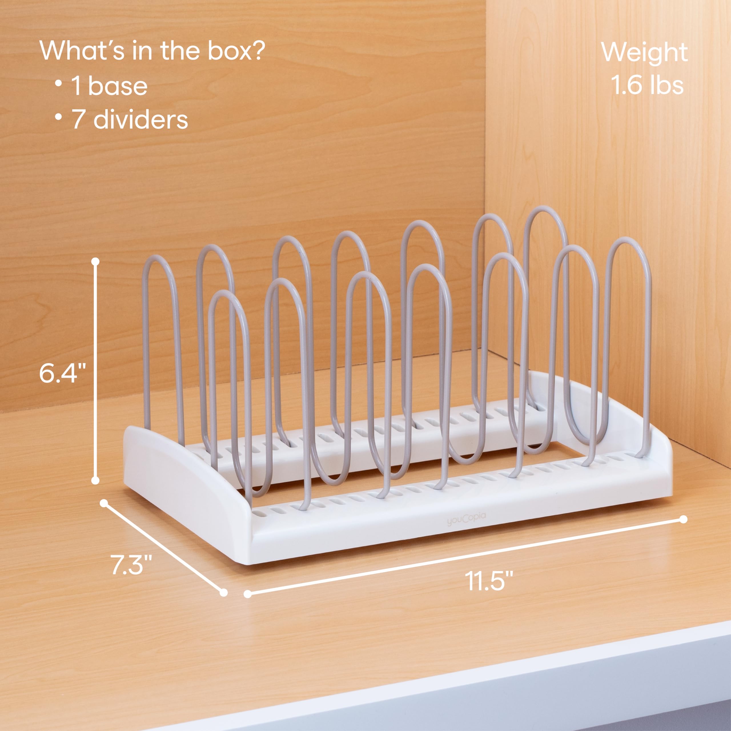 Youcopia Storemore Adjustable Pan And Lid Rack, Pot Lids And Pans Organizer For Kitchen Cabinet Storage, Standard, White