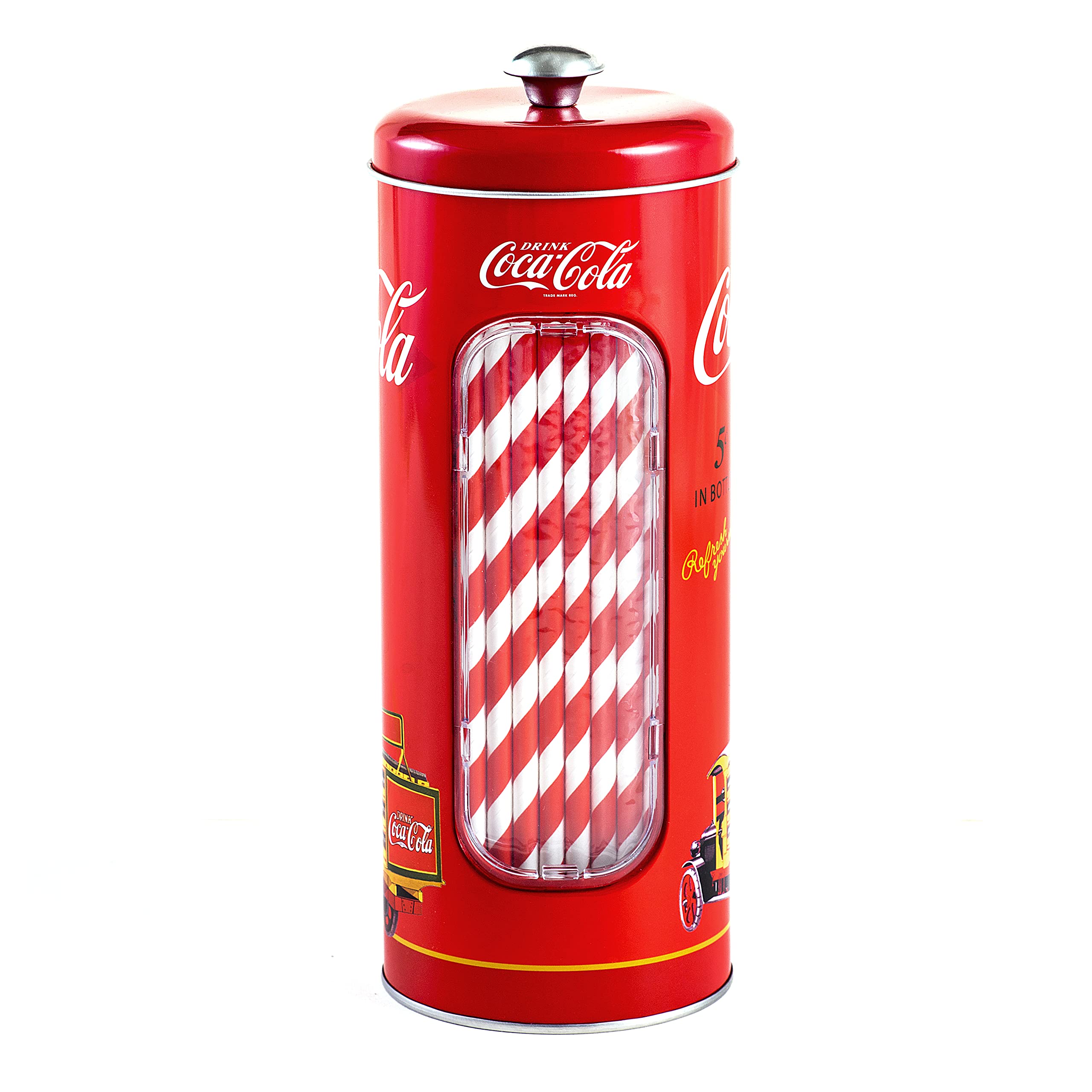 The Tin Box Company Coke Straw Holder Tin With 20 Paper Straws Inside, 3-3/8 X 8-1/4''H, Red And White (771517-12) - Good For 8'