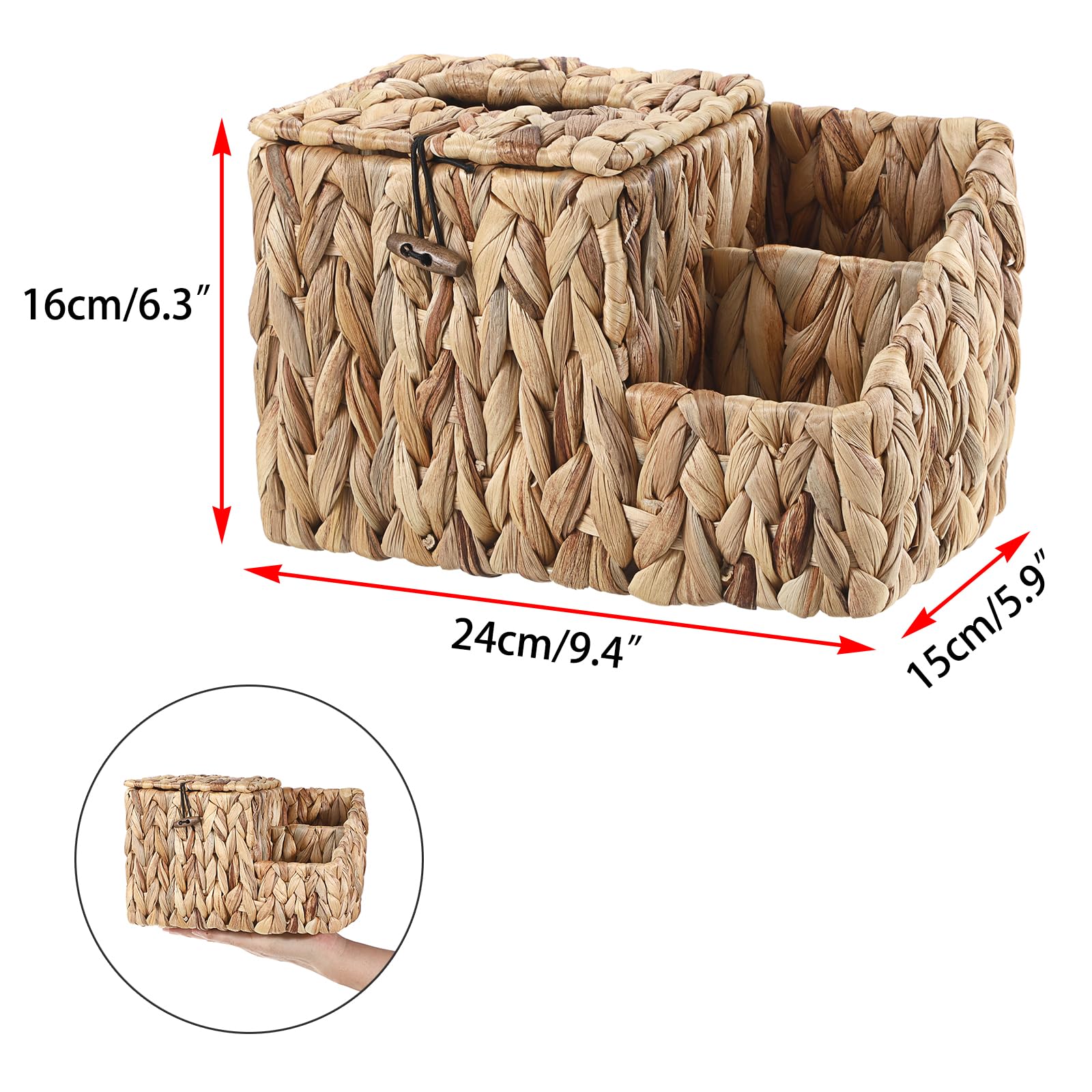 Sumnacon Tissue Box,Wicker Tissue Box Cover,Square Tissue Holder,Water Hyacinth Tissue Box Holder With Side Organizer,Cube Tissu