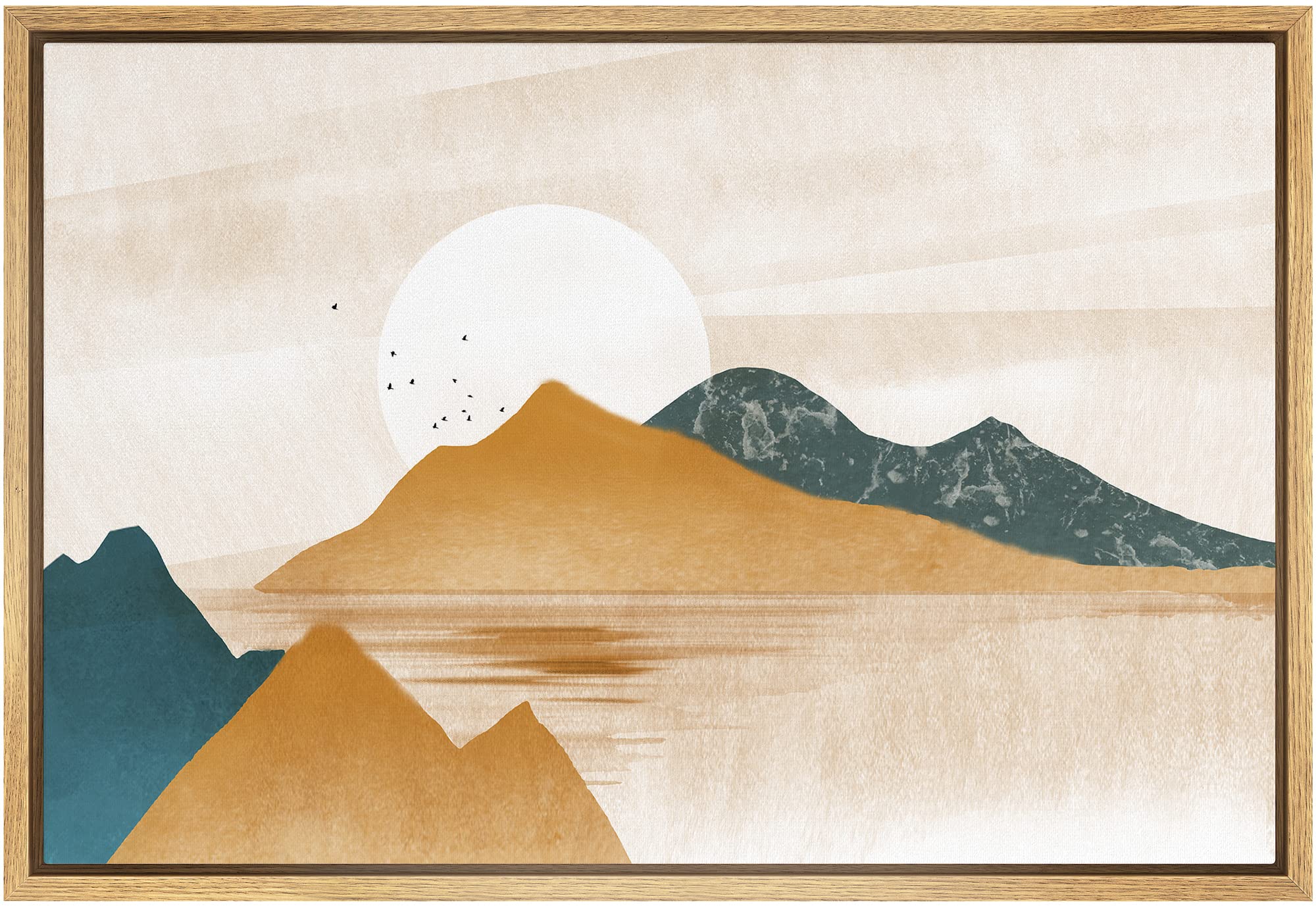 Signford Framed Canvas Print Wall Art Set Rustic Tan Mountain Range Valley Nature Wilderness Illustrations Modern Art Farmhouse/