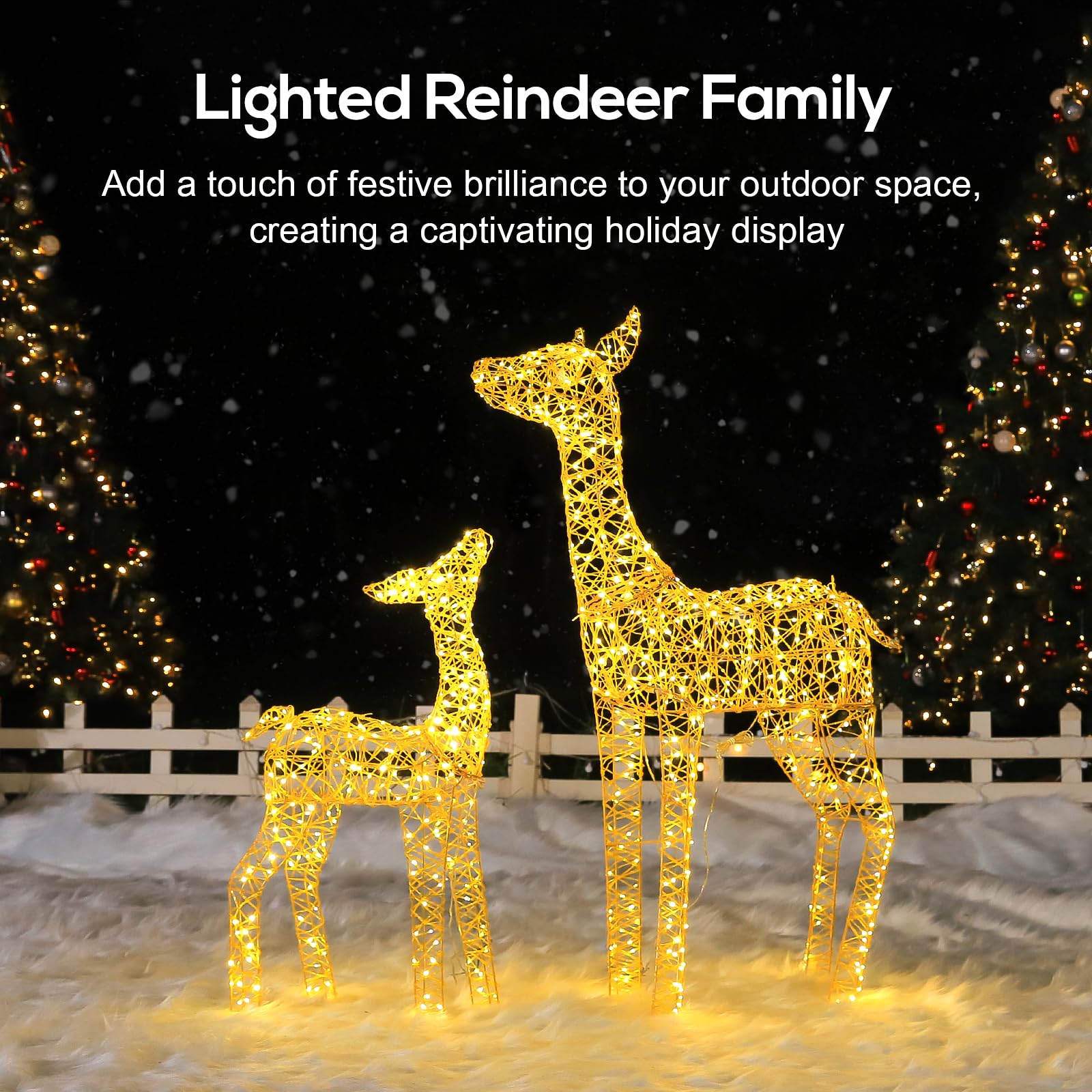 Hykolity 3.5 FT 3D Lighted Outdoor Christmas Reindeers, 2-Piece Light UpTwinkling Deer Set with 900 Warm White LED Lights, Groud