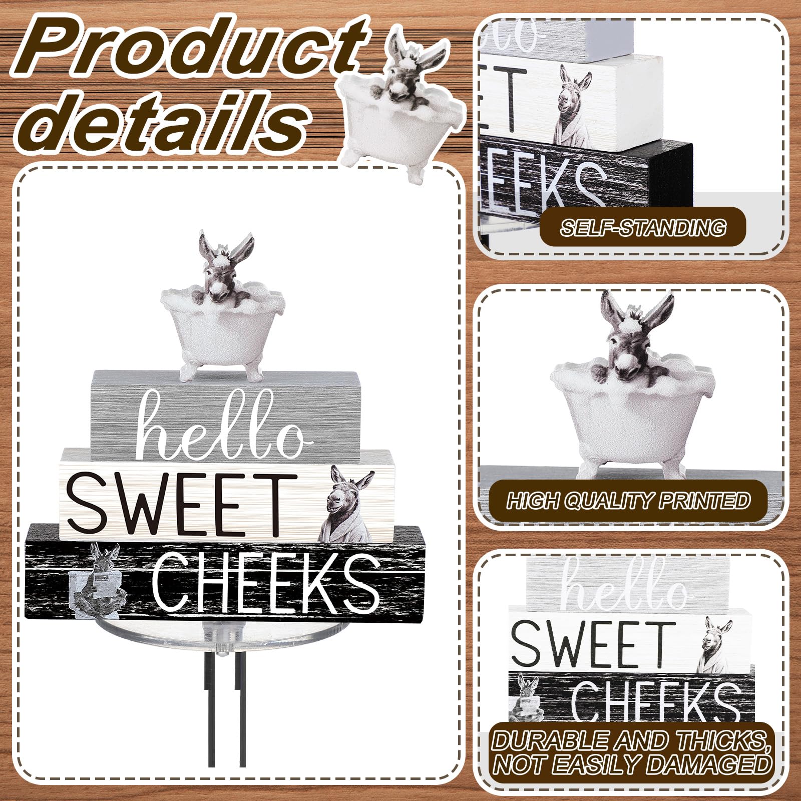 Cinnvoice 4 Pcs Funny Donkey Bathroom Decor Farmhouse Donkey Bathroom Decoration Western Hello Sweet Cheeks Table Centerpiece Ch