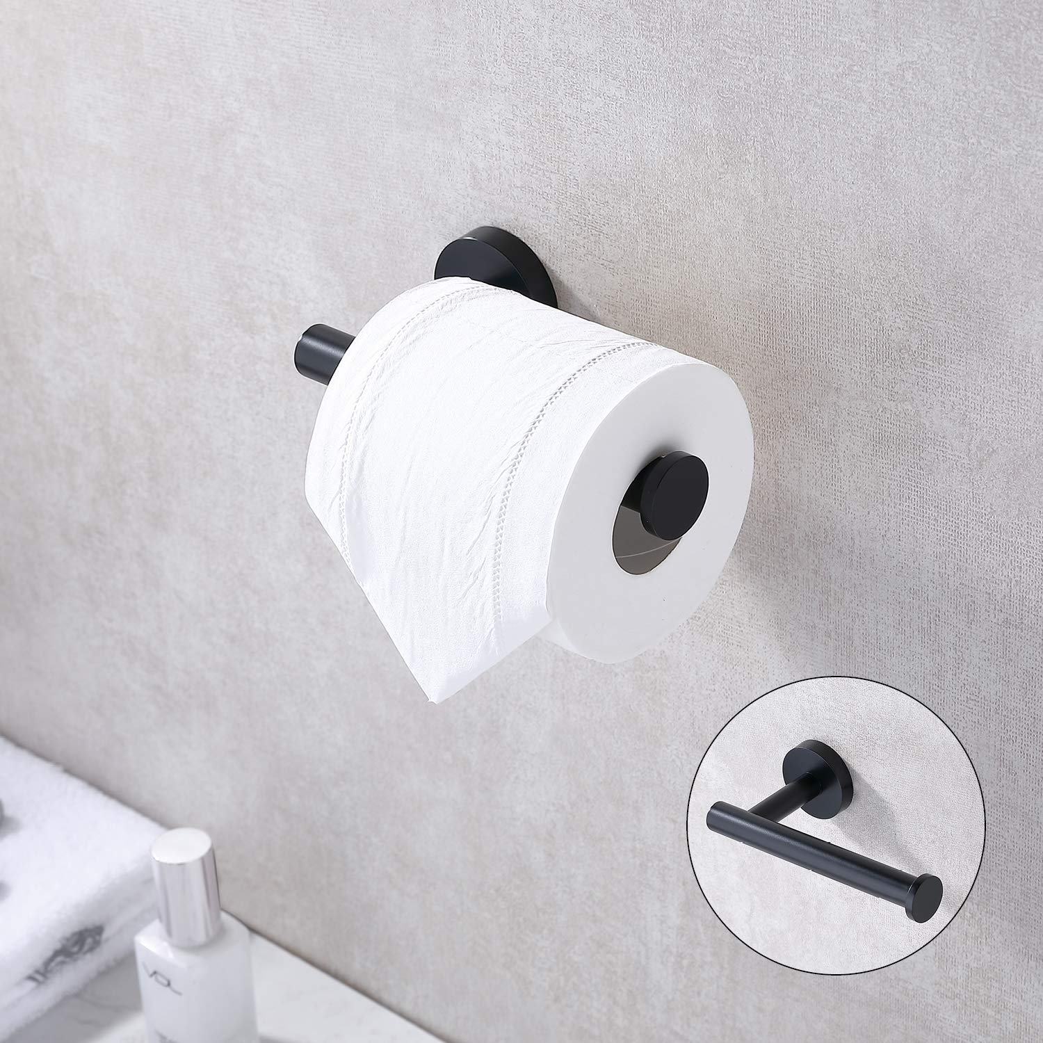 TASTOS Matte Black Toilet Paper Holder SUS304 Stainless Steel  Modern Round Tissue Roll Holders Wall Mount  Toilet Paper Roll Dispenser Bathroom 5 inch TP Holder for Kitchen Washroom