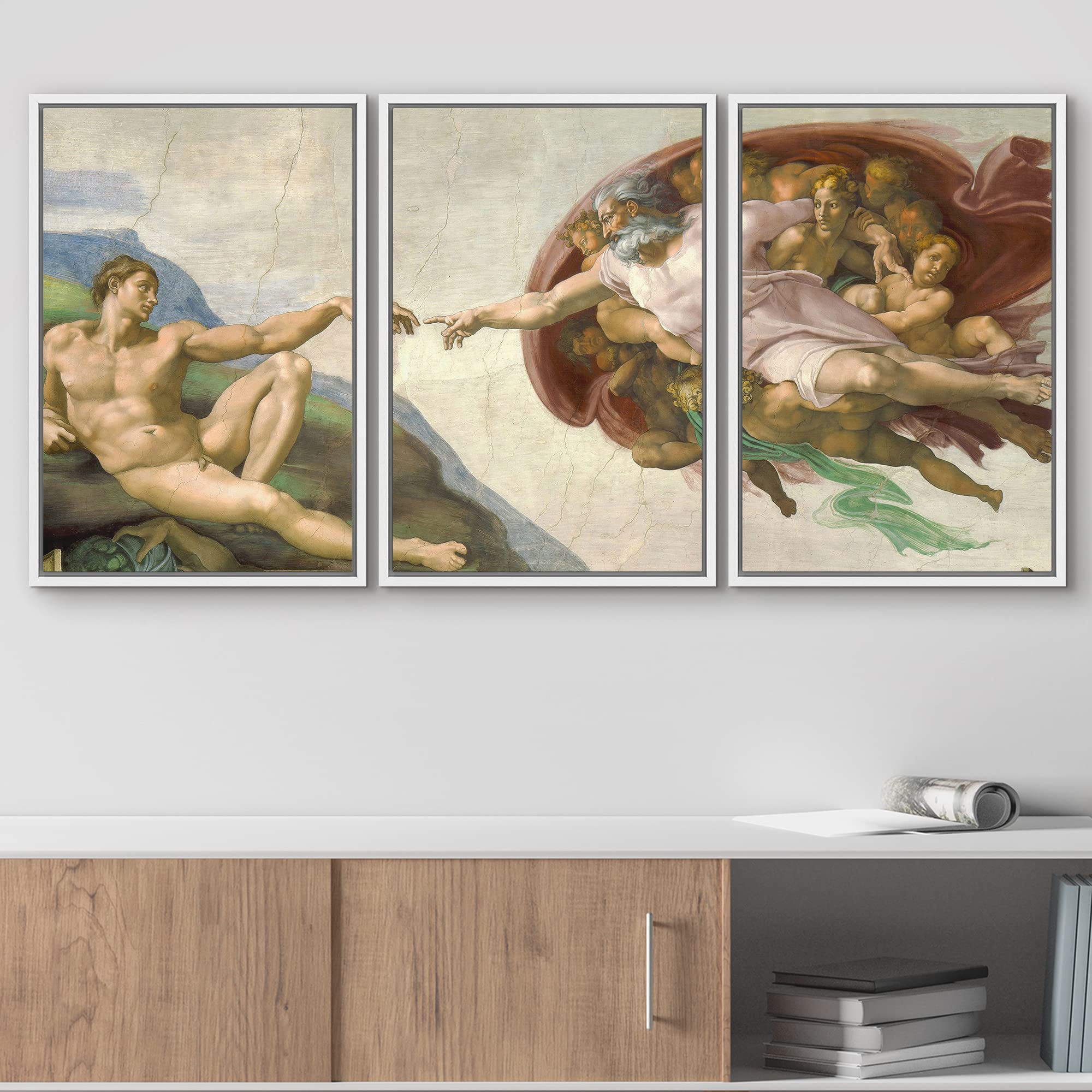 Wall26 Framed Canvas Print Wall Art Set Creation Of Adam By Michelangelo Cultural Historic Oil Painting Fine Art Reproduction Sc