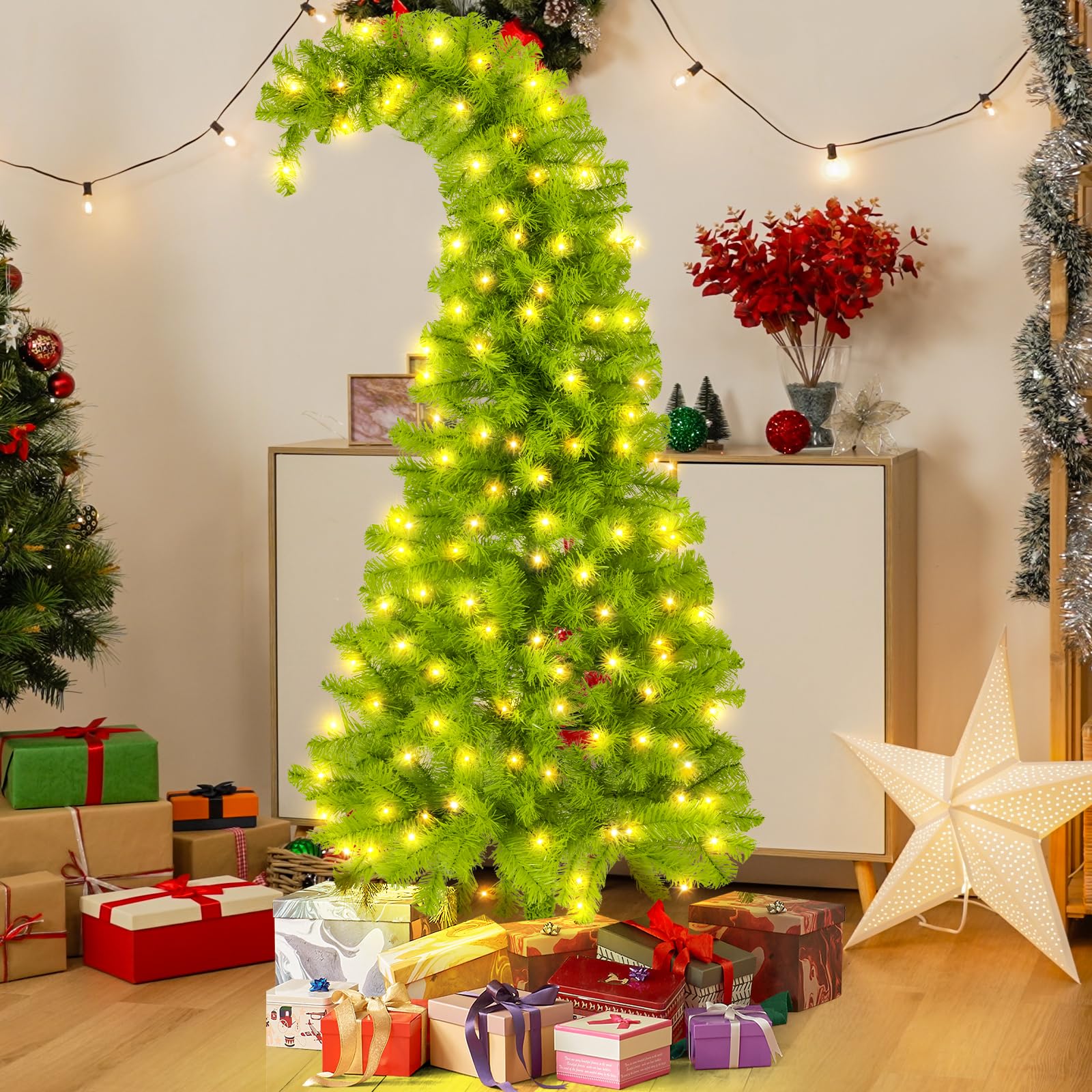 5ft Whimsical Christmas Tree with LED Lights - Artificial Christmas Tree with Timer & 8 Lighting Modes for Indoor Home Living Ro