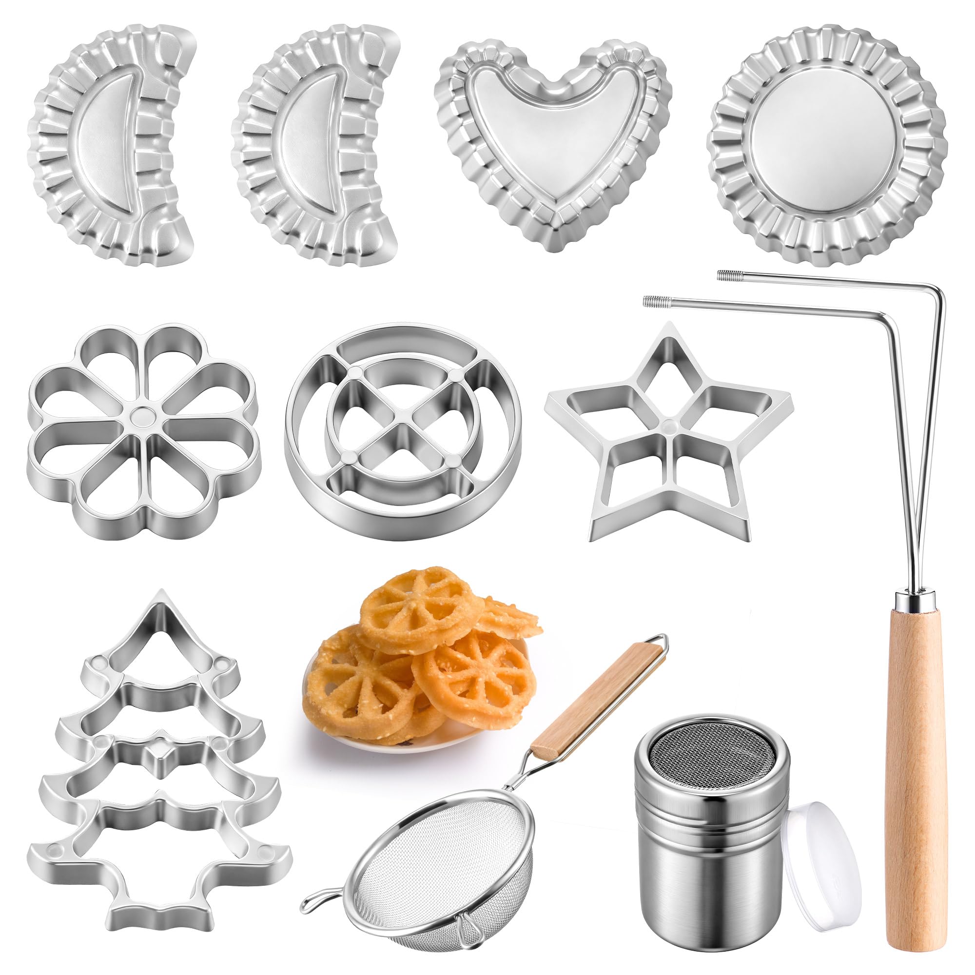 Gulfmew 11Pcs Rosette Iron Kit, Double Iron Bunuelos Mold Maker with Handle