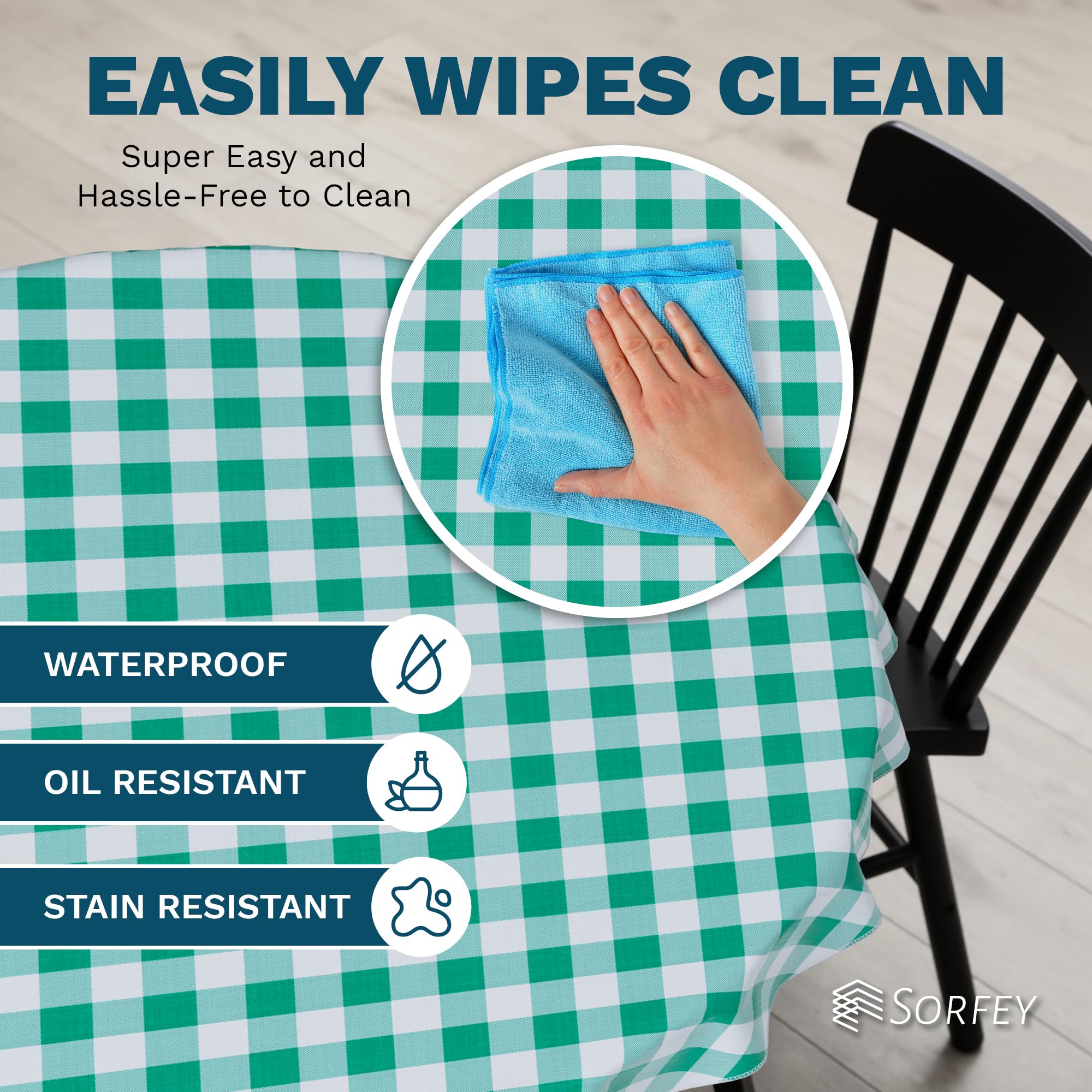 Sorfey Tablecloth - Vinyl With Flannel Back, 52''X72'' Rectangle, Water Proof, Easy To Clean, Checked Red Design