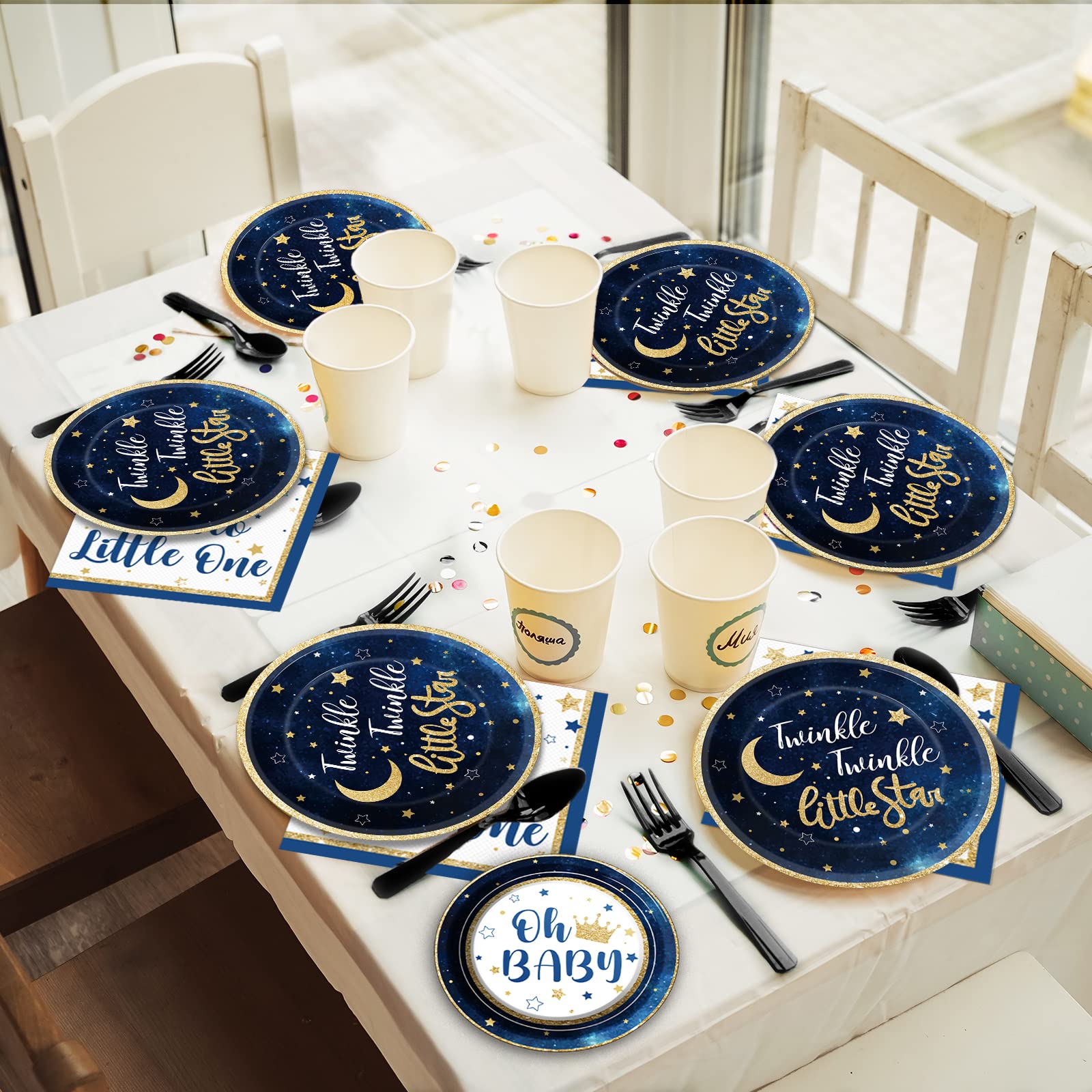 96 Pcs Twinkle Twinkle Little Star Party Gender Reveal Supplies For 24 Guests Baby Shower Plates Napkins Forks Tableware Set Dis