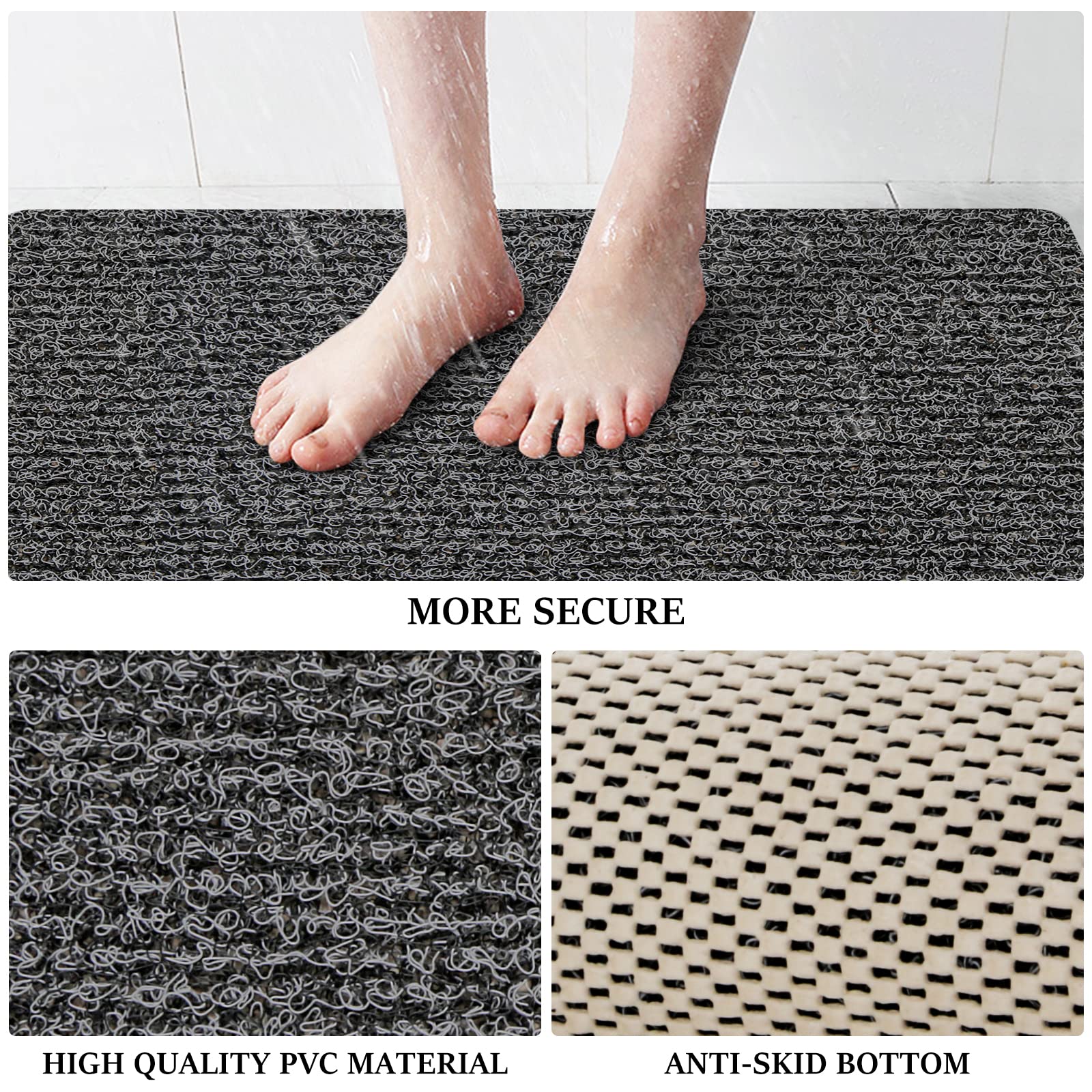 Luxstep Shower Mat Bathtub Mat,36X16 Inch, Non-Slip Bath Mat With Drain, Quick Drying Pvc Loofah Bathmat For Tub,Shower,Bathroom