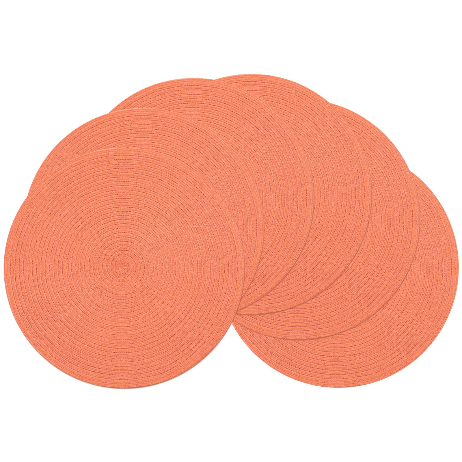 SHACOS Round Braided Placemats Set of 6 Washable Cotton Polyester Round Placemats for Kitchen Table 15 inch Round Table Mats (Co