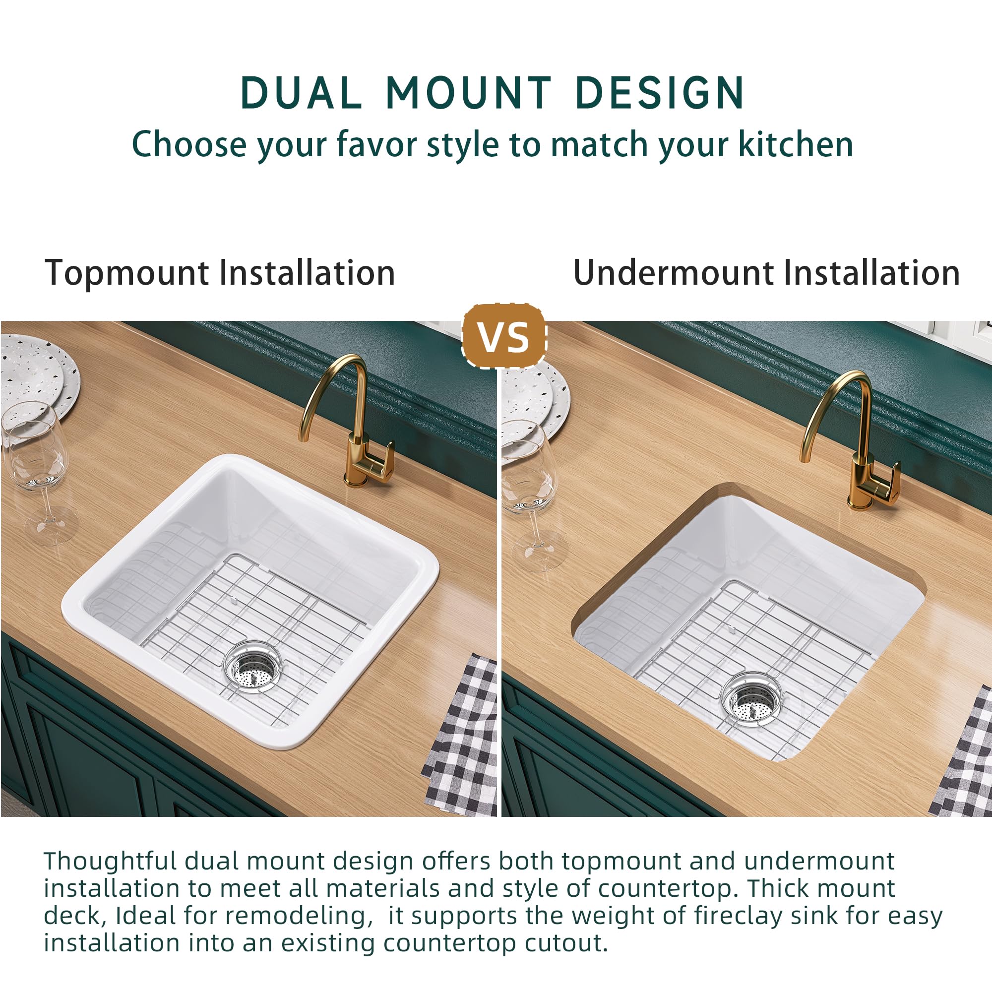 Miuara White Undermount Kitchen Sink 18 Inch - Wet Bar Sink Drop In 18''X18'', 8'' Deep Small Outdoor Kitchen Sink Dual Mount,Si