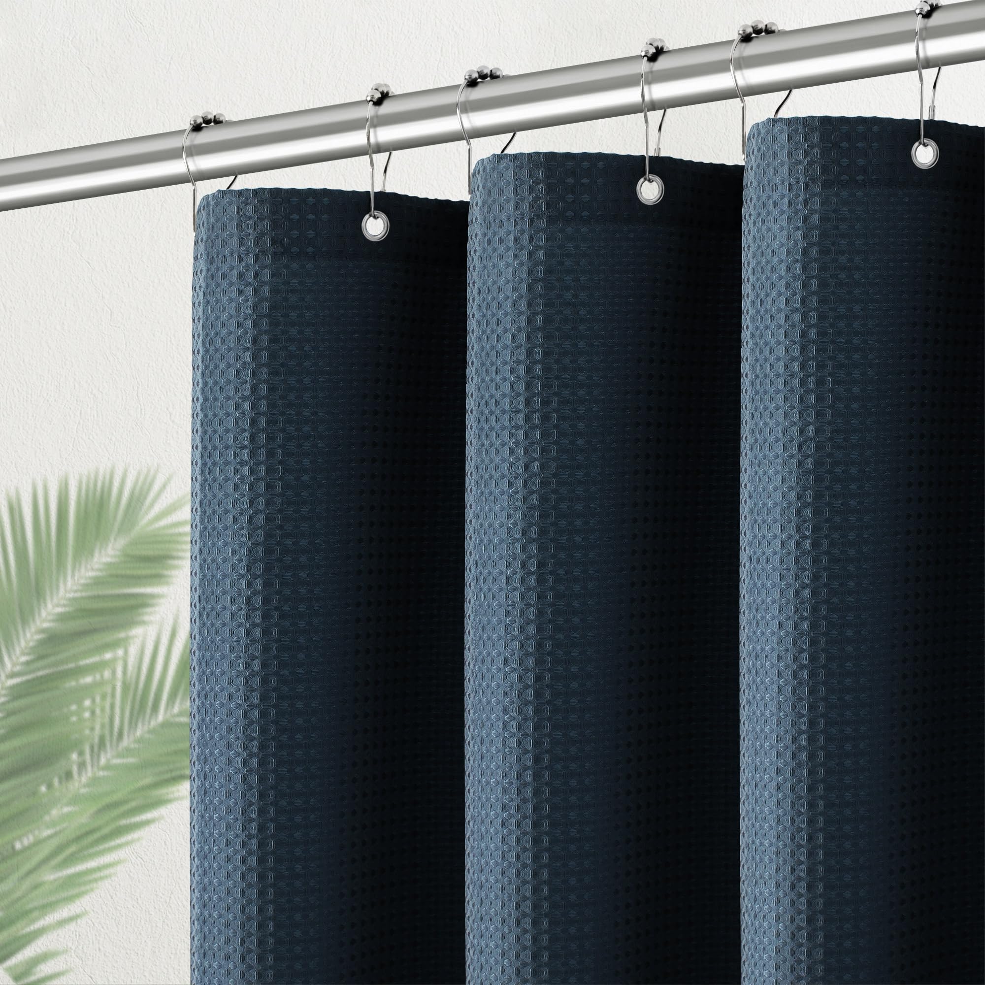 Pangsinne Shower Curtain Fabric Washable For Stall, Waffle Weave 36 Inches Heavy Duty Navy Shower Curtain, Half Size Waterproof