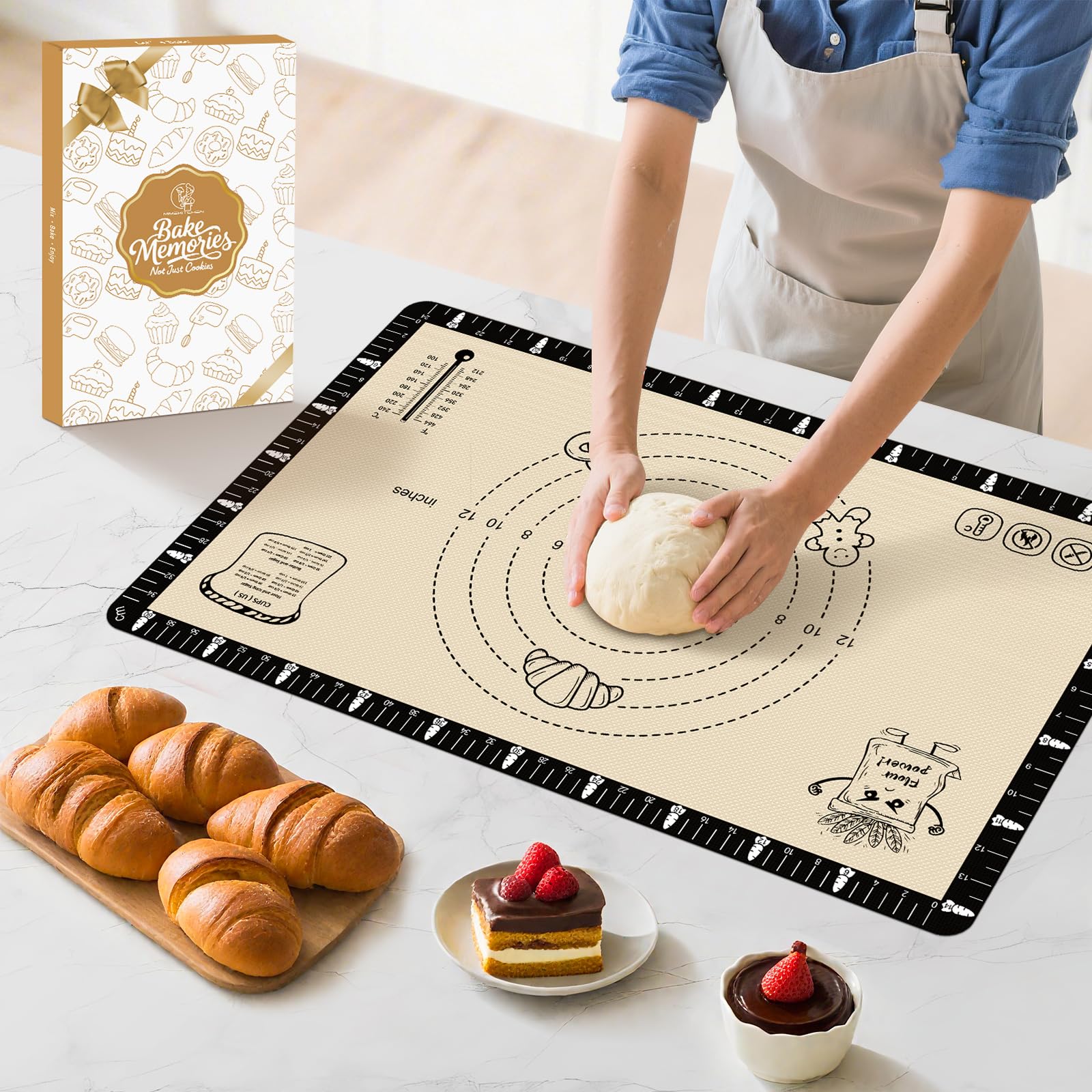 Silicone Macaron Baking Mat with Recipes, Silicone Mat for Baking Bread, Pizza, Extra Thick Silicone Baking Mat with Measurement