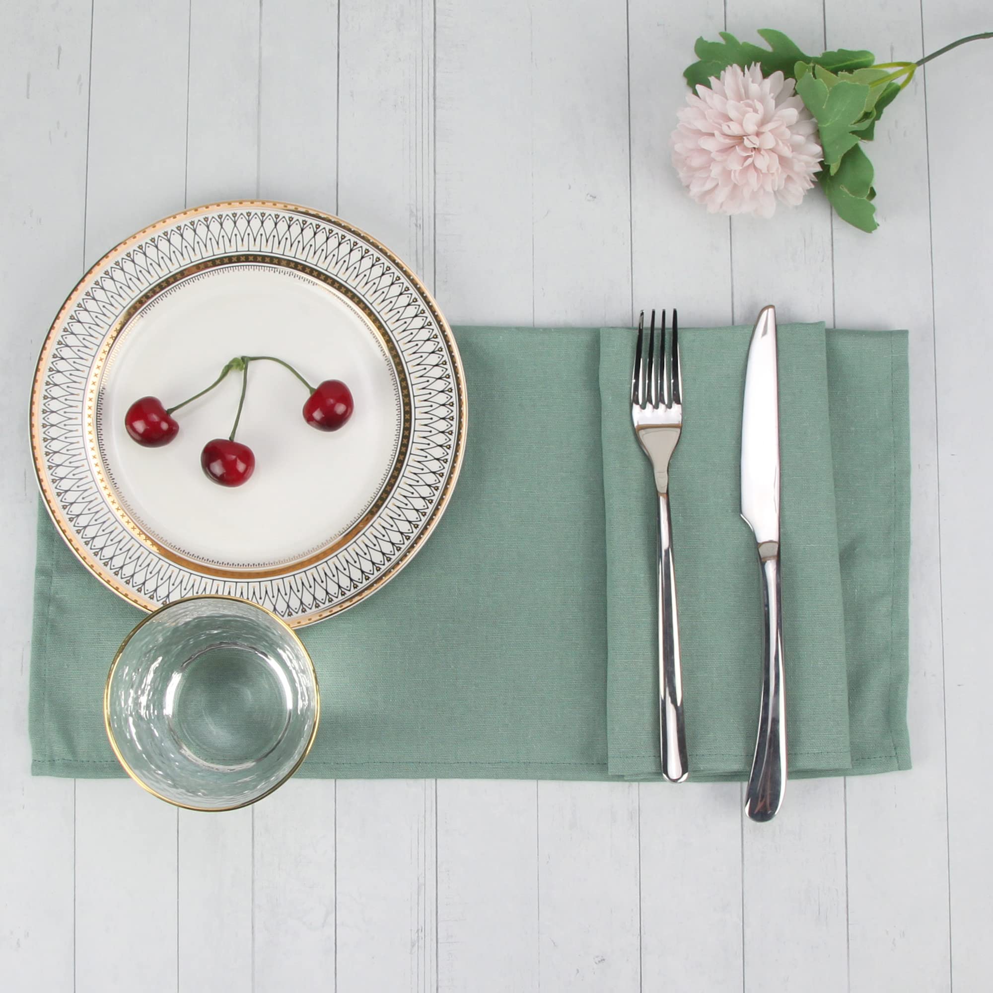 Infei Solid Color Cotton Linen Blended Thin Dinner Cloth Napkins - Set Of 12 (40 X 40 Cm) - For Events & Home Use (Sage Green)