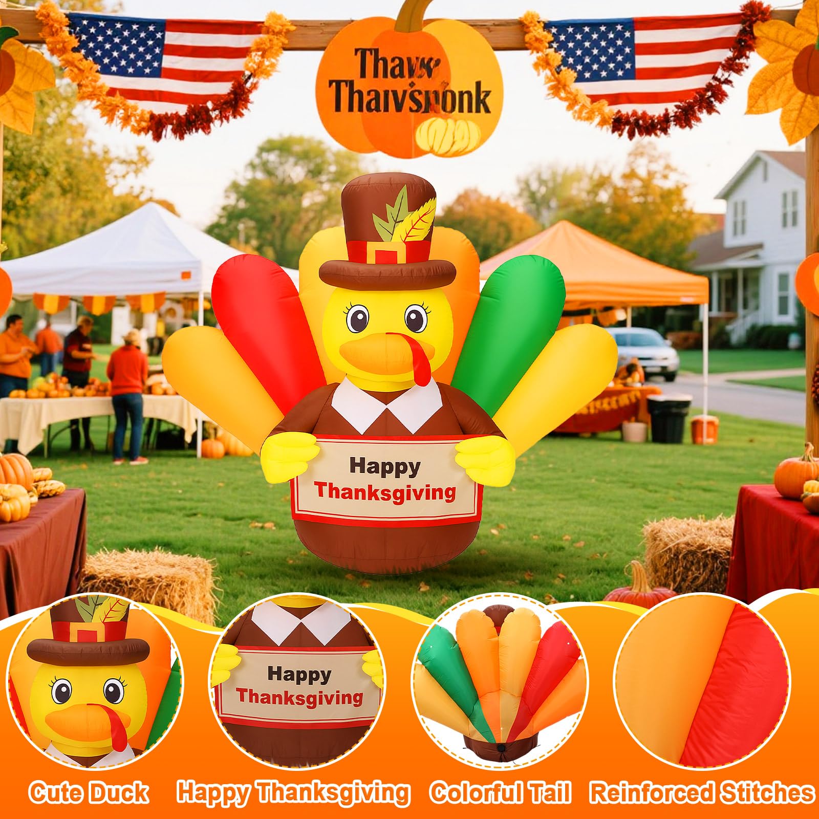 Sosation 6.5 FT Thanksgiving Inflatables Duck Turkey Inflatable Decoration Blow Up Turkey Outdoor with LED Lights Decorations fo