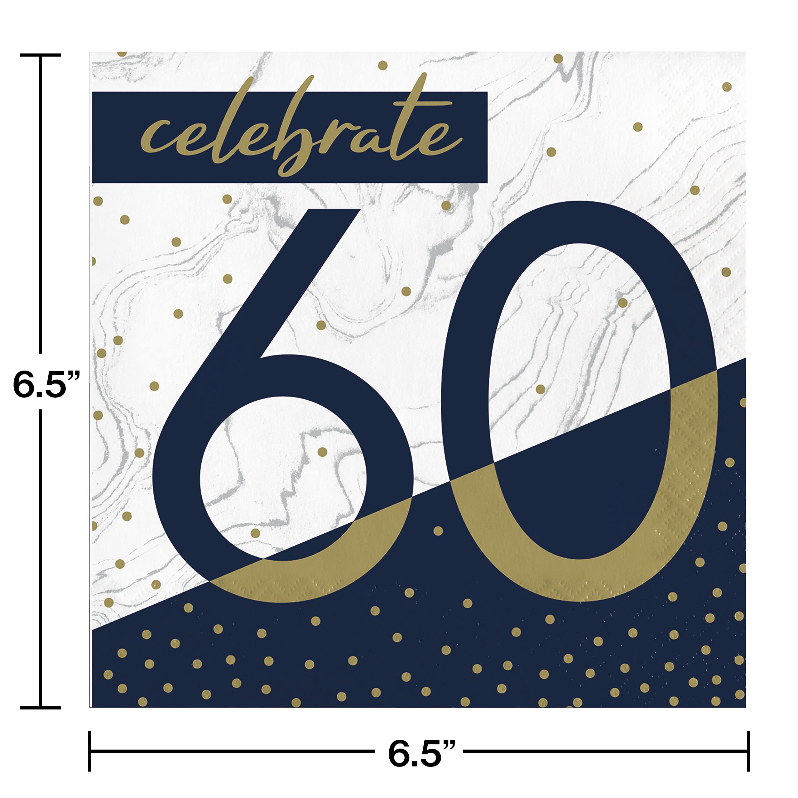 Trendware Navy And Gold 60Th Birthday Napkins, 48 Ct